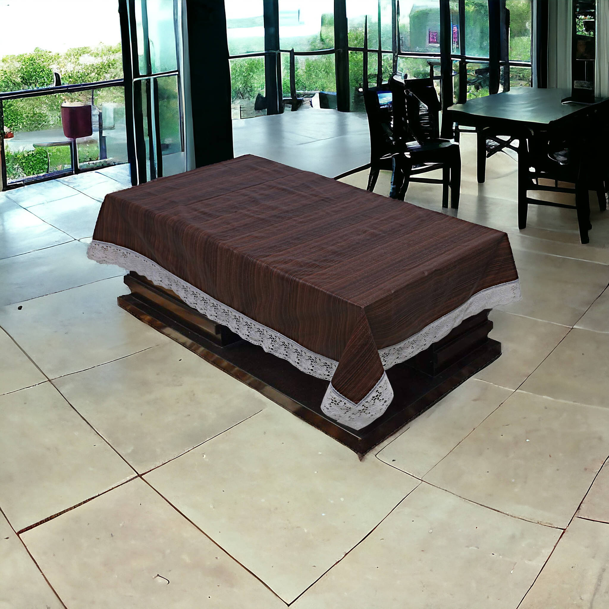     			mopak decor Solid Polyester 2 Seater Square Table Cover ( 152 x 102 ) cm Pack of 1 Brown