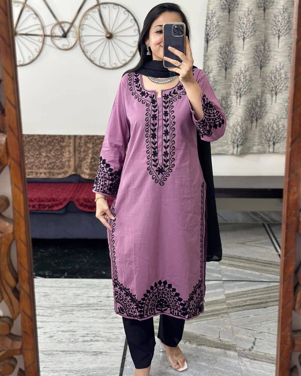     			piludi Viscose Embroidered Kurti With Pants Women's Stitched Salwar Suit - Pink ( Pack of 1 )