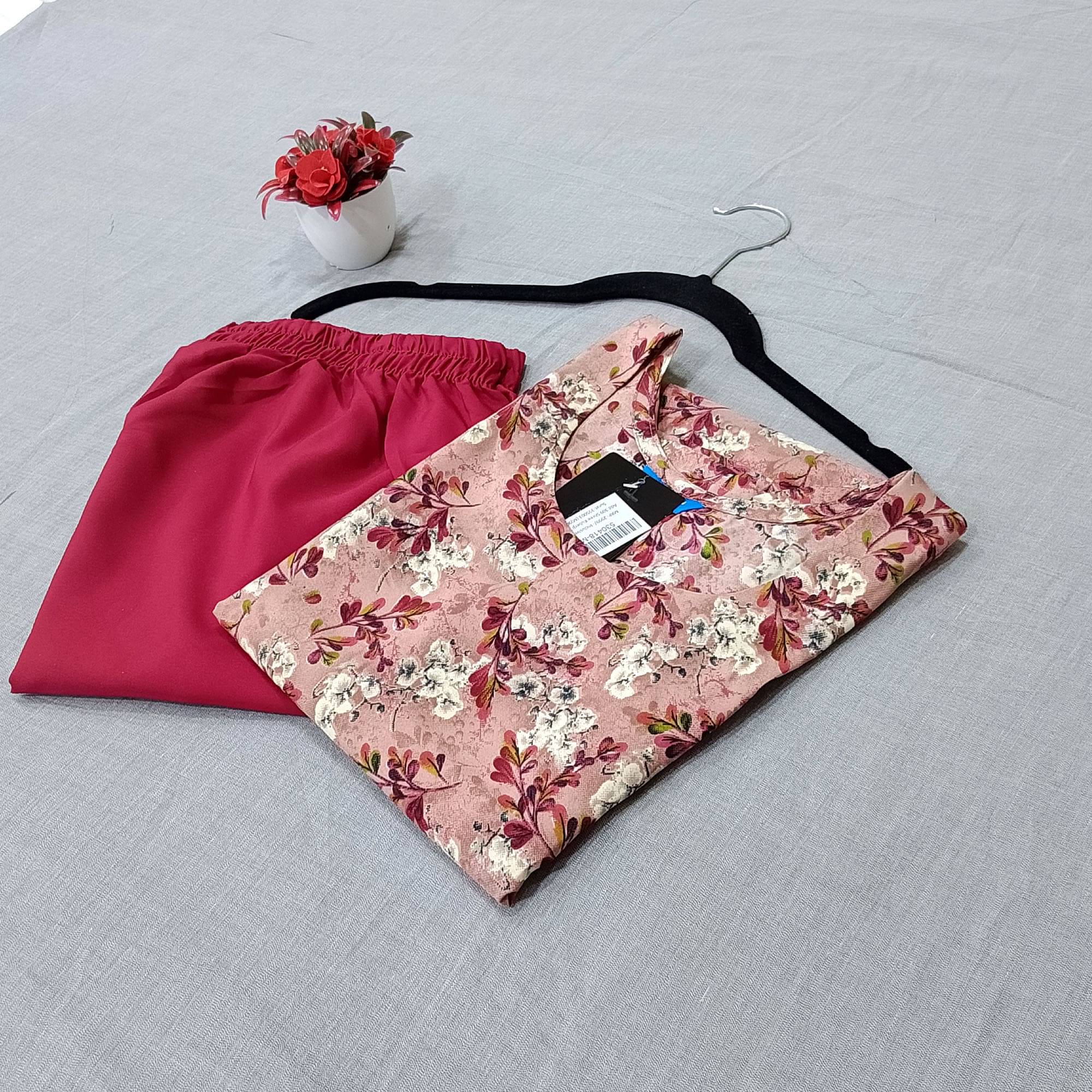 1 Stop Fashion Crepe Printed Kurti With Pants Women's Stitched Salwar Suit - Peach ( Pack of 1 )     			1 Stop Fashion Crepe Printed Kurti With Pants Women's Stitched Salwar Suit - Peach ( Pack of 1 )