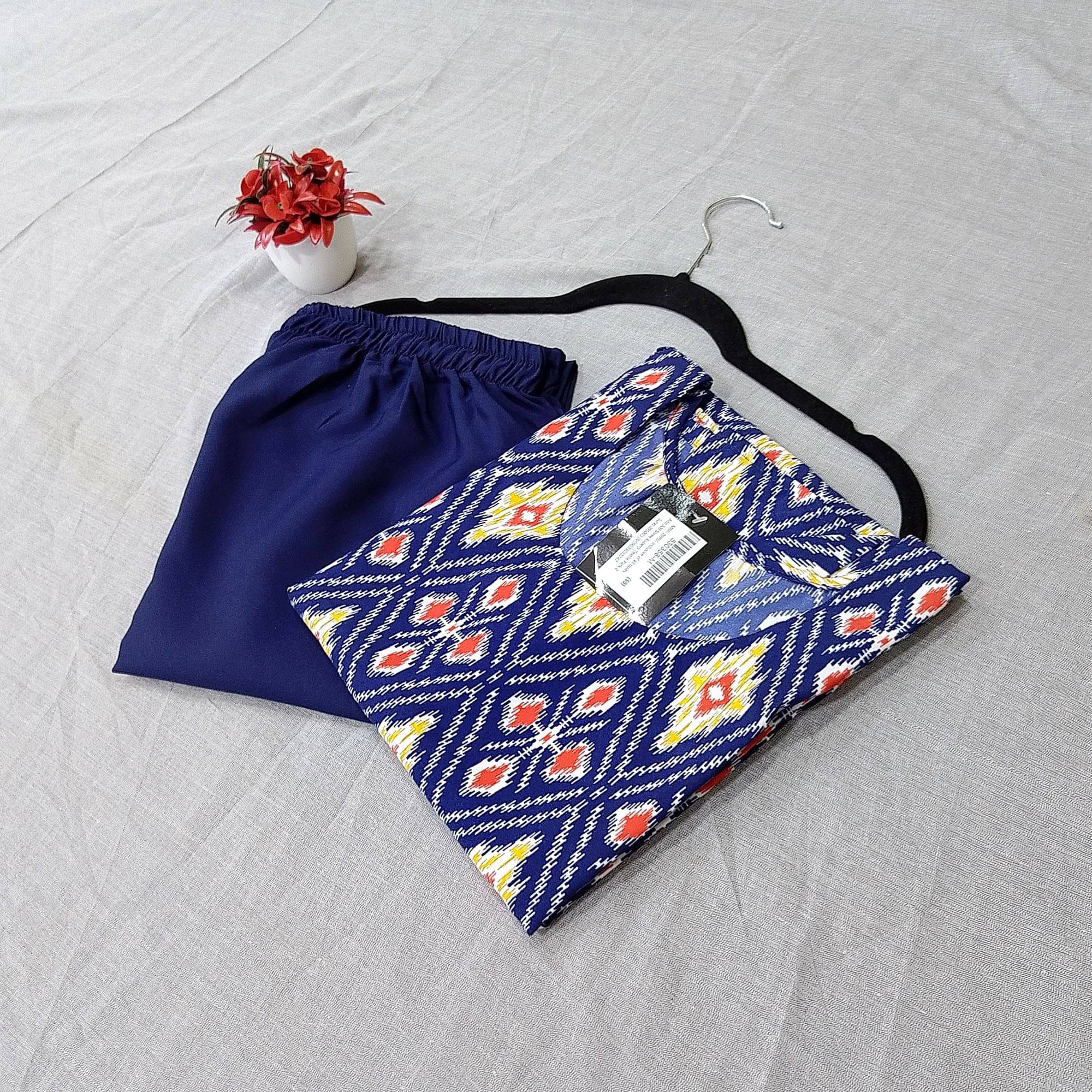     			1 Stop Fashion Crepe Printed Kurti With Pants Women's Stitched Salwar Suit - Navy Blue ( Pack of 1 )