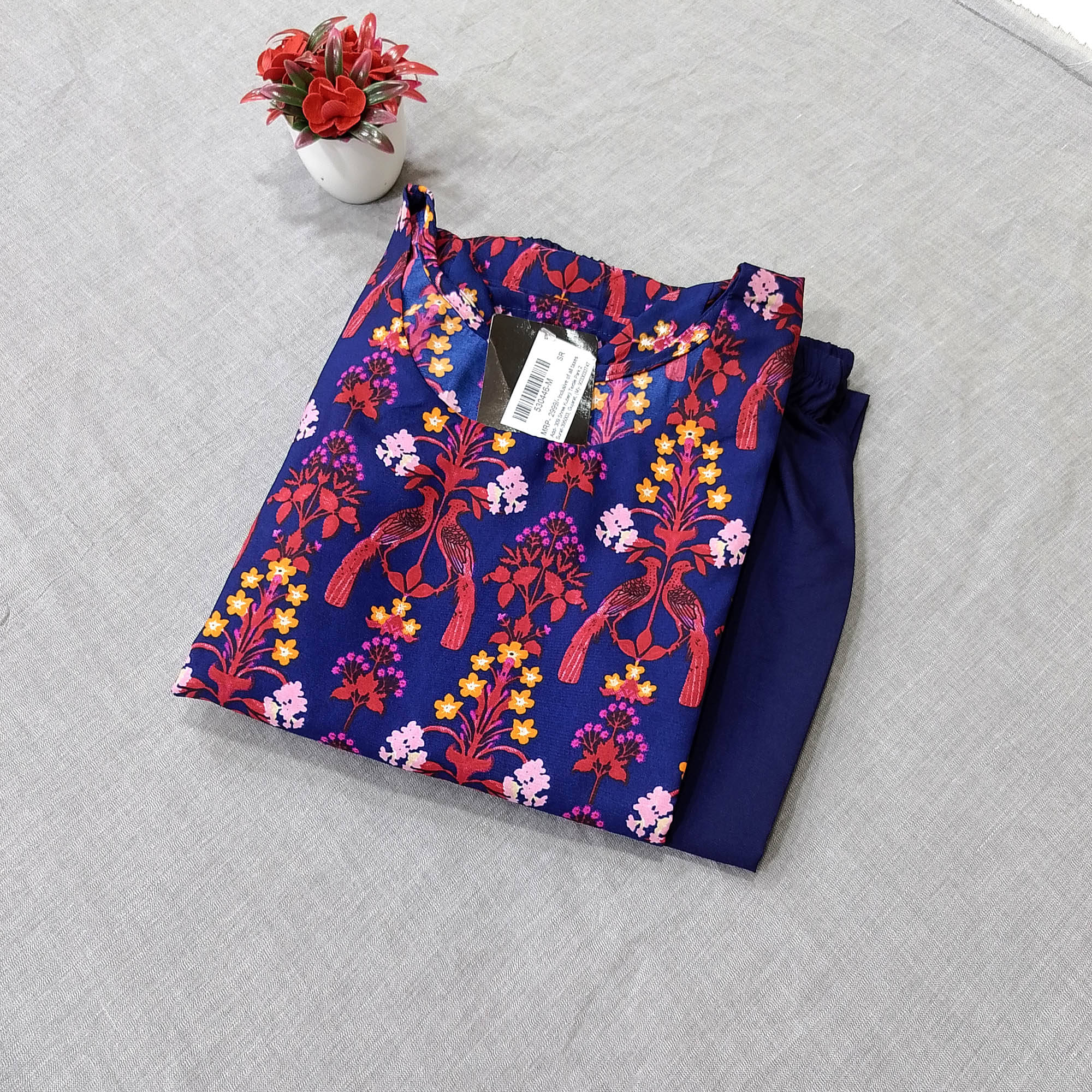 1 Stop Fashion Crepe Printed Kurti With Pants Women's Stitched Salwar Suit - Navy Blue ( Pack of 1 ) 1 Stop Fashion Crepe Printed Kurti With Pants Women's Stitched Salwar Suit - Navy Blue ( Pack of 1 )