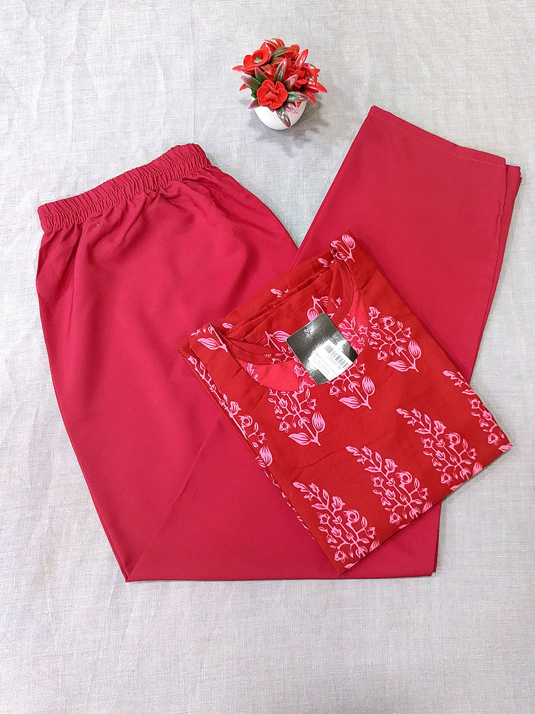 1 Stop Fashion Crepe Printed Kurti With Pants Women's Stitched Salwar Suit - Red ( Pack of 1 ) 1 Stop Fashion Crepe Printed Kurti With Pants Women's Stitched Salwar Suit - Red ( Pack of 1 )