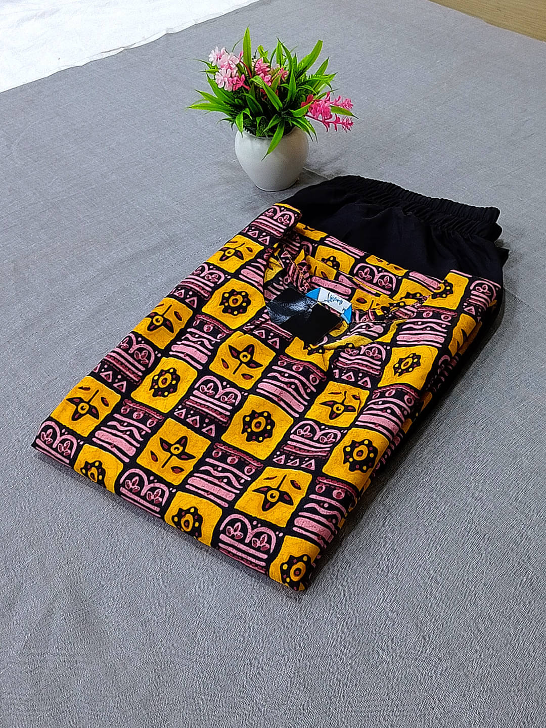     			1 Stop Fashion Crepe Printed Kurti With Pants Women's Stitched Salwar Suit - Yellow ( Pack of 1 )