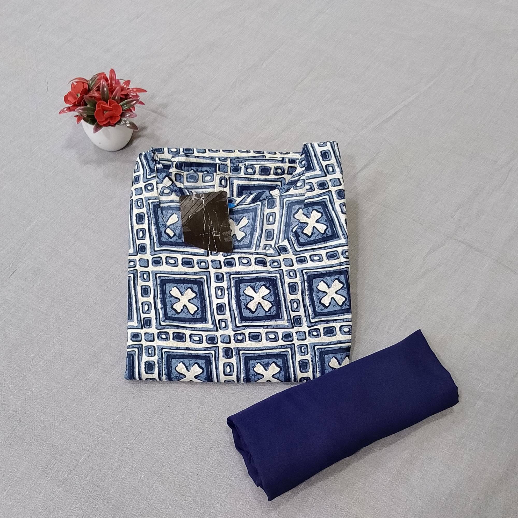     			1 Stop Fashion Crepe Printed Kurti With Pants Women's Stitched Salwar Suit - Navy Blue ( Pack of 1 )