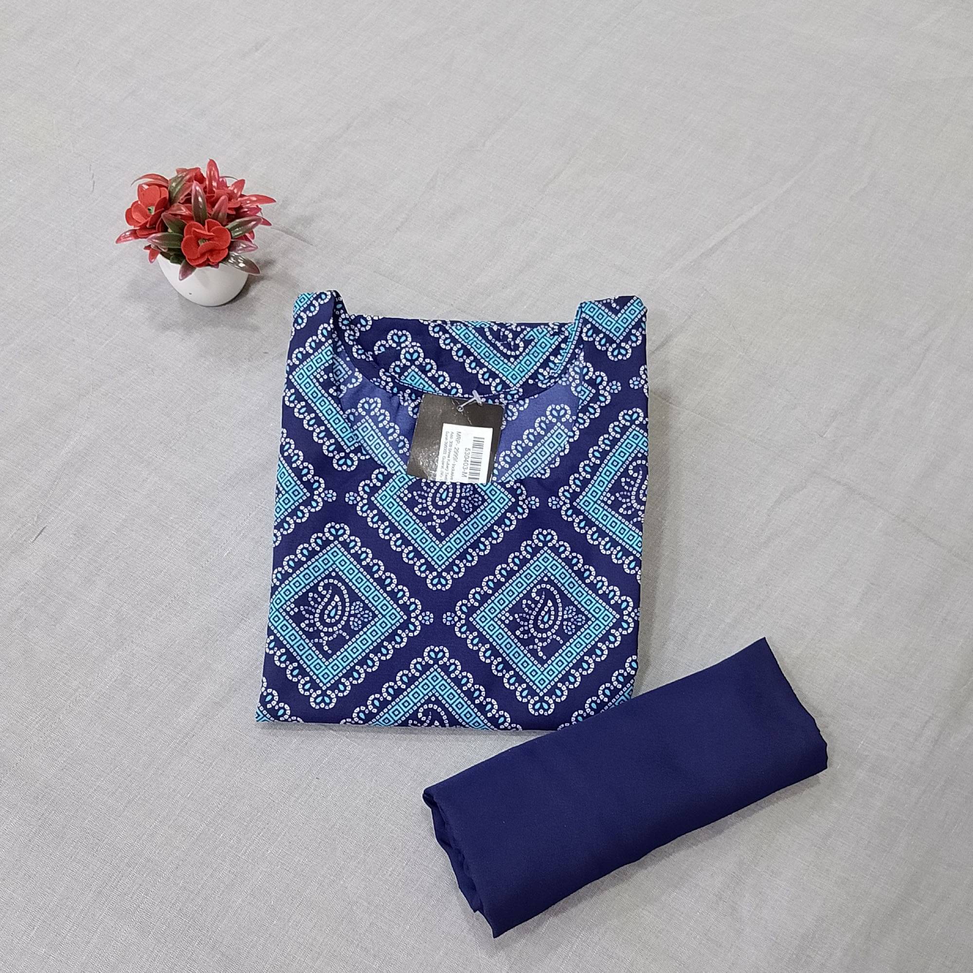 1 Stop Fashion Crepe Printed Kurti With Pants Women's Stitched Salwar Suit - Blue ( Pack of 1 )     			1 Stop Fashion Crepe Printed Kurti With Pants Women's Stitched Salwar Suit - Blue ( Pack of 1 )