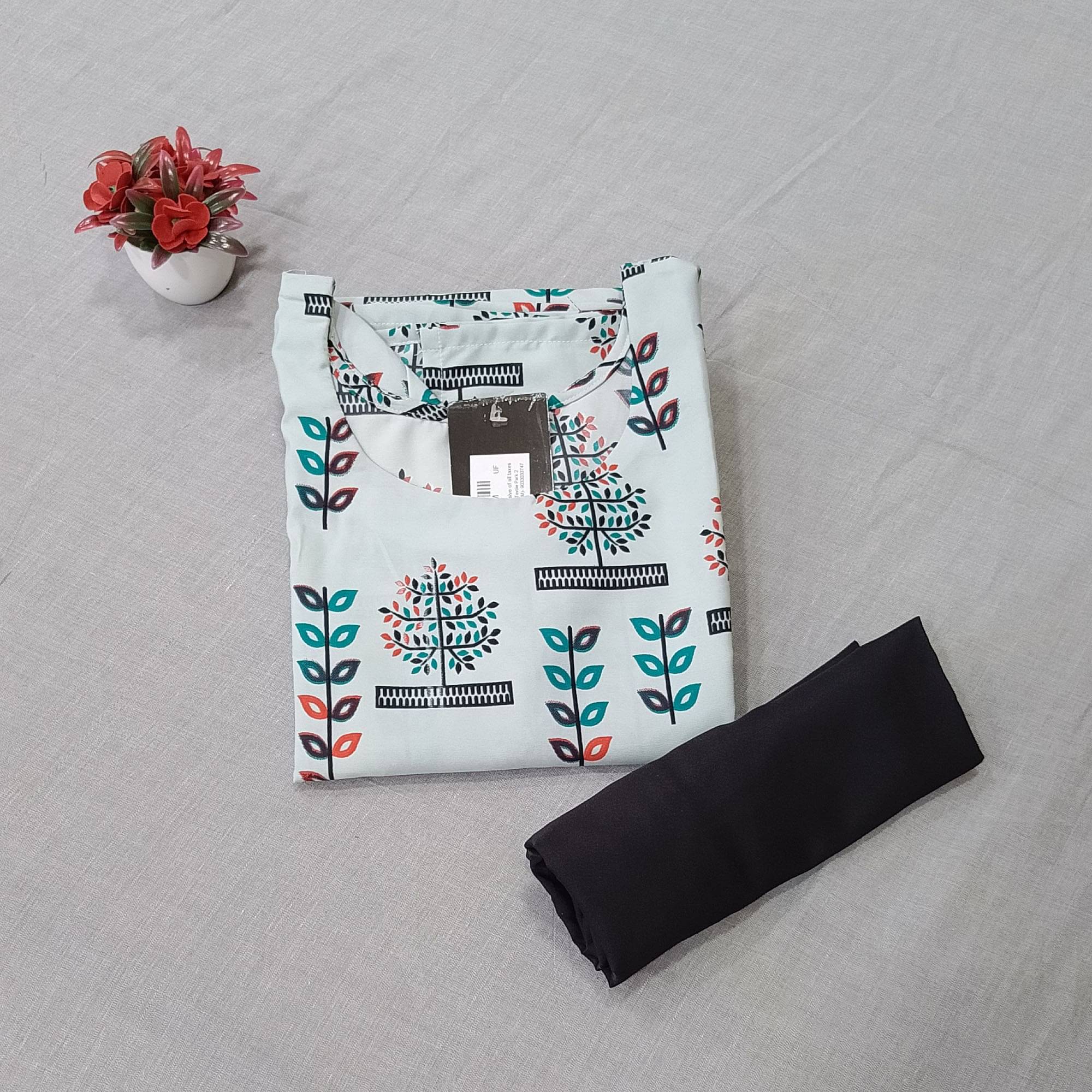 1 Stop Fashion Crepe Printed Kurti With Pants Women's Stitched Salwar Suit - Grey ( Pack of 1 ) 1 Stop Fashion Crepe Printed Kurti With Pants Women's Stitched Salwar Suit - Grey ( Pack of 1 )