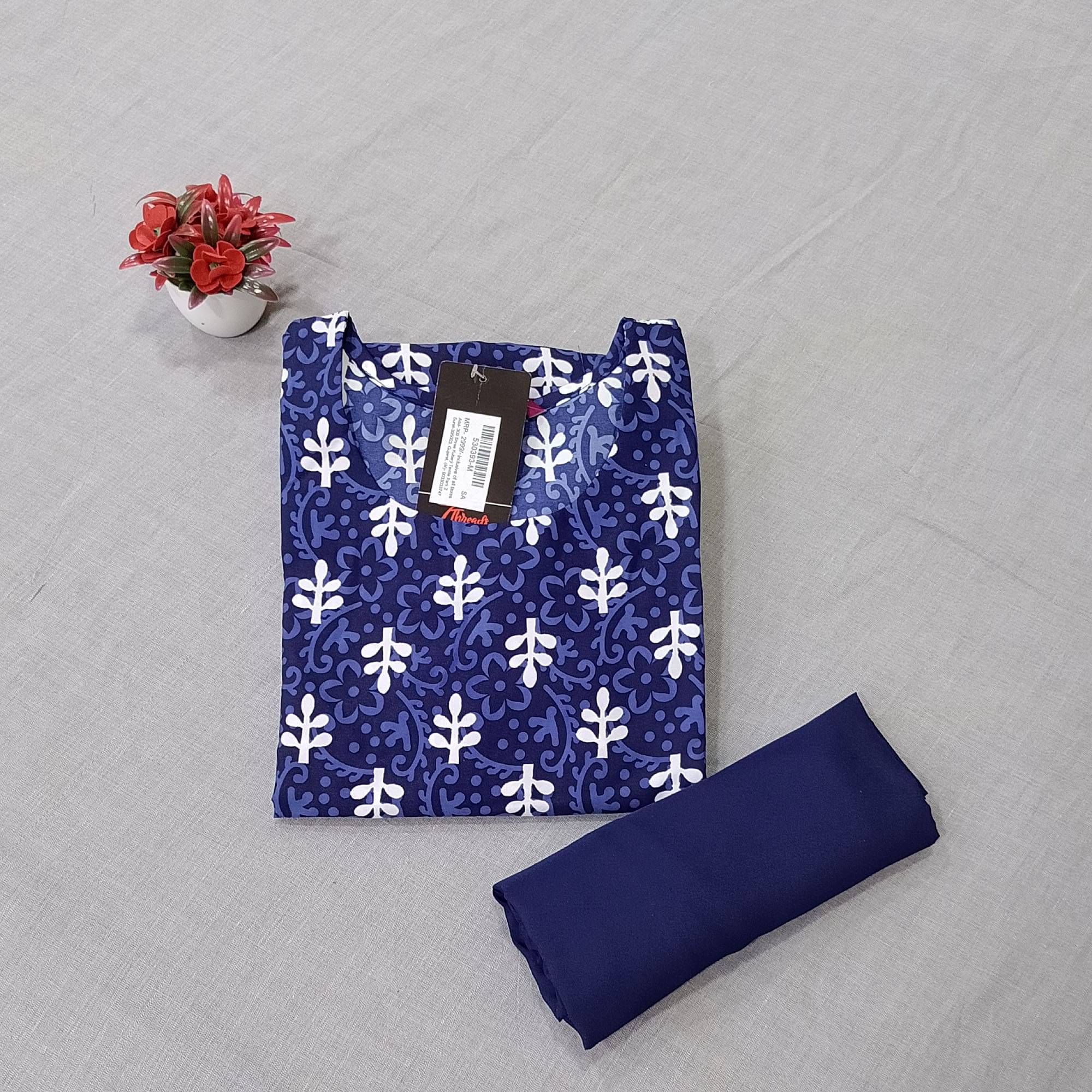 1 Stop Fashion Crepe Printed Kurti With Pants Women's Stitched Salwar Suit - Blue ( Pack of 1 ) 1 Stop Fashion Crepe Printed Kurti With Pants Women's Stitched Salwar Suit - Blue ( Pack of 1 )