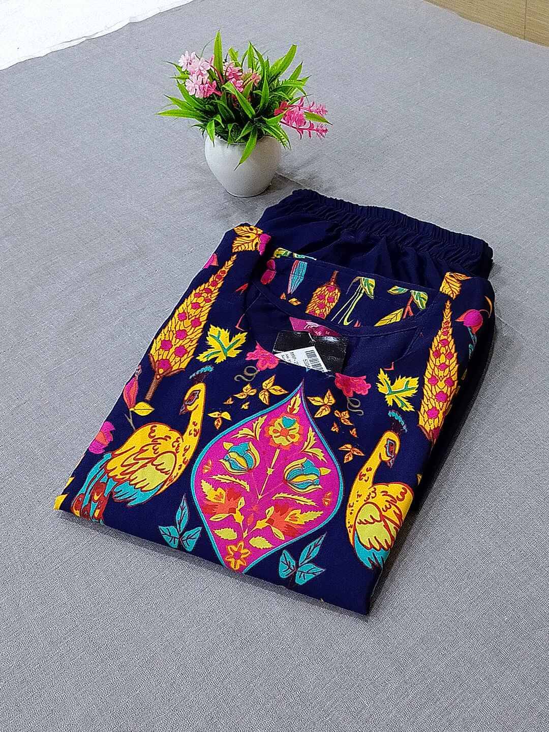 1 Stop Fashion Crepe Printed Kurti With Pants Women's Stitched Salwar Suit - Navy ( Pack of 1 ) 1 Stop Fashion Crepe Printed Kurti With Pants Women's Stitched Salwar Suit - Navy ( Pack of 1 )