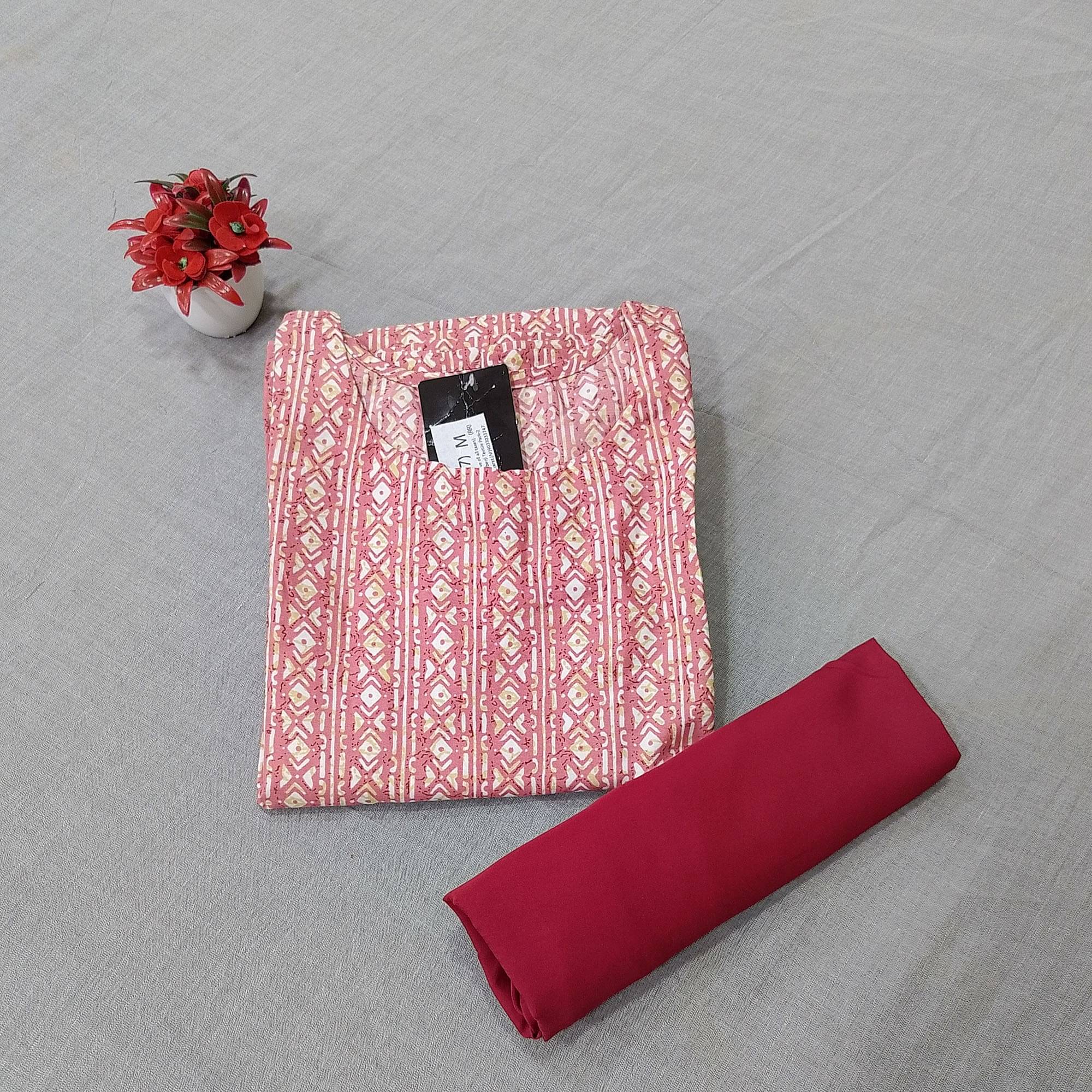 1 Stop Fashion Crepe Printed Kurti With Pants Women's Stitched Salwar Suit - Pink ( Pack of 1 ) 1 Stop Fashion Crepe Printed Kurti With Pants Women's Stitched Salwar Suit - Pink ( Pack of 1 )