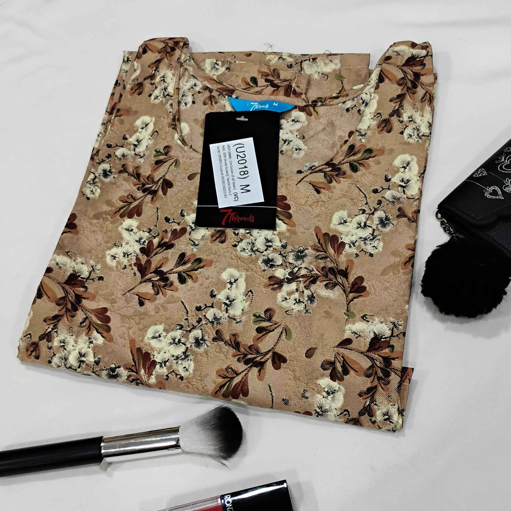 1 Stop Fashion Pack of 1 Crepe Printed Straight Women's Kurti - ( Beige )     			1 Stop Fashion Pack of 1 Crepe Printed Straight Women's Kurti - ( Beige )