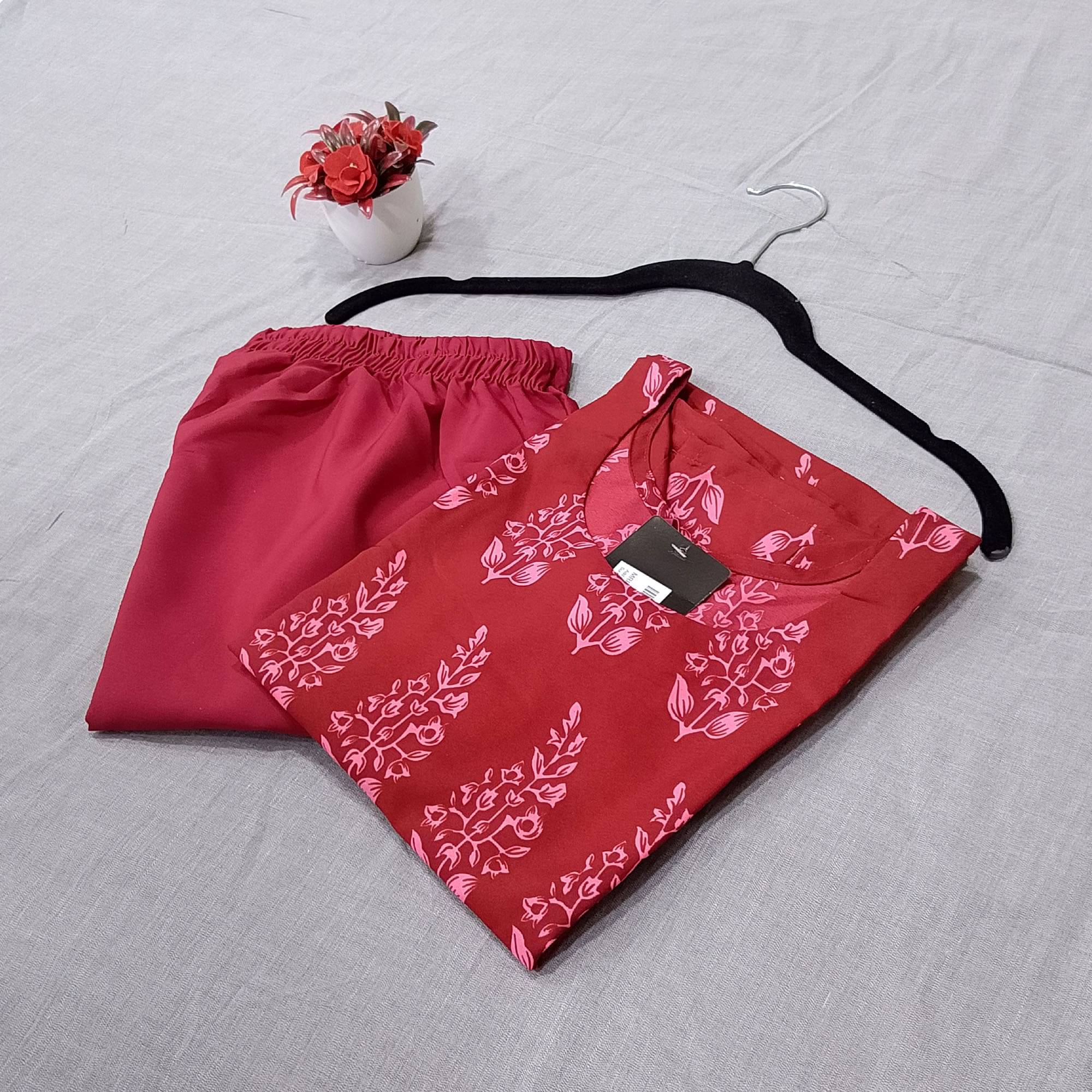 1 Stop Fashion Pack of 1 Crepe Printed Straight Women's Kurti - ( Red ) 1 Stop Fashion Pack of 1 Crepe Printed Straight Women's Kurti - ( Red )
