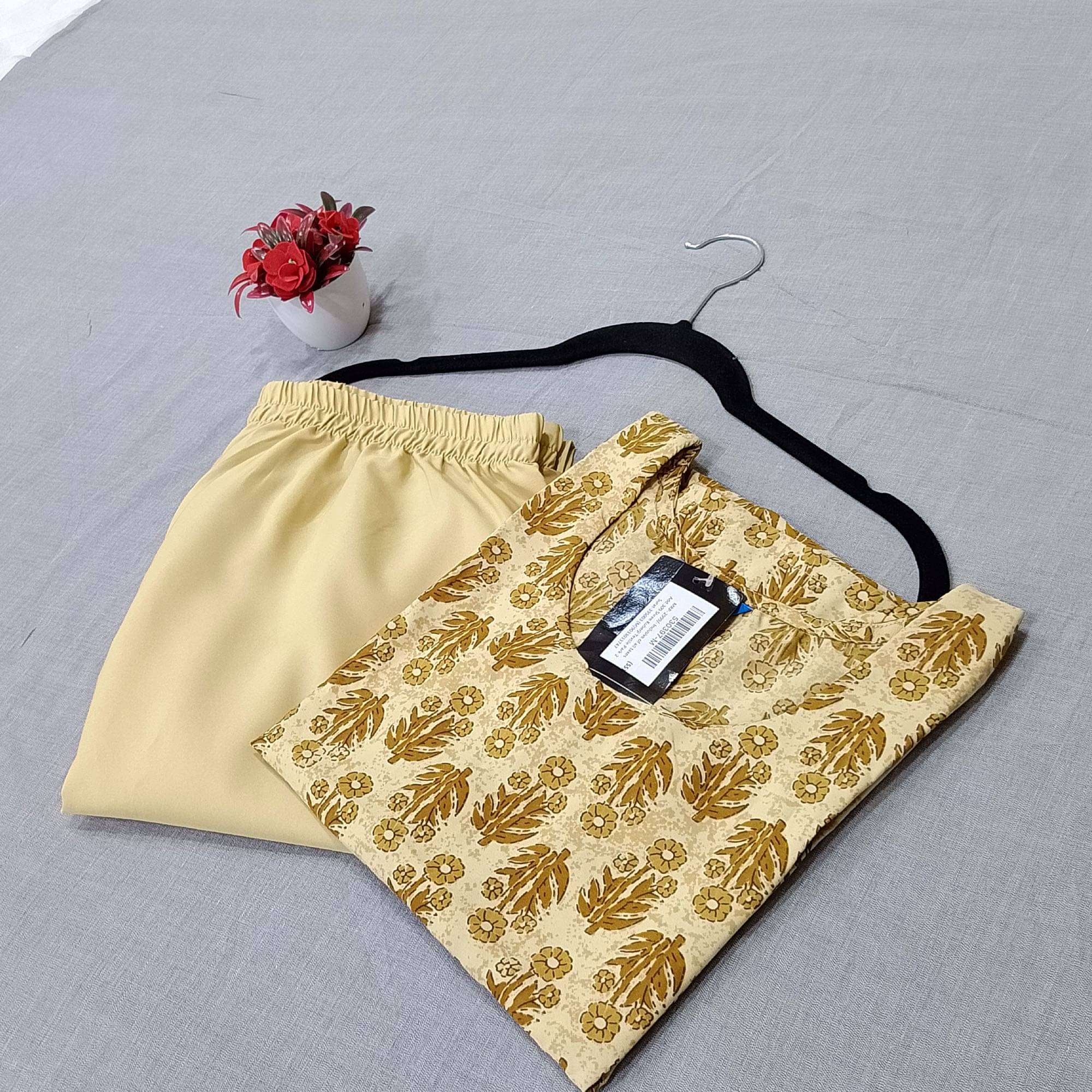 1 Stop Fashion Pack of 1 Crepe Printed Straight Women's Kurti - ( Beige ) 1 Stop Fashion Pack of 1 Crepe Printed Straight Women's Kurti - ( Beige )