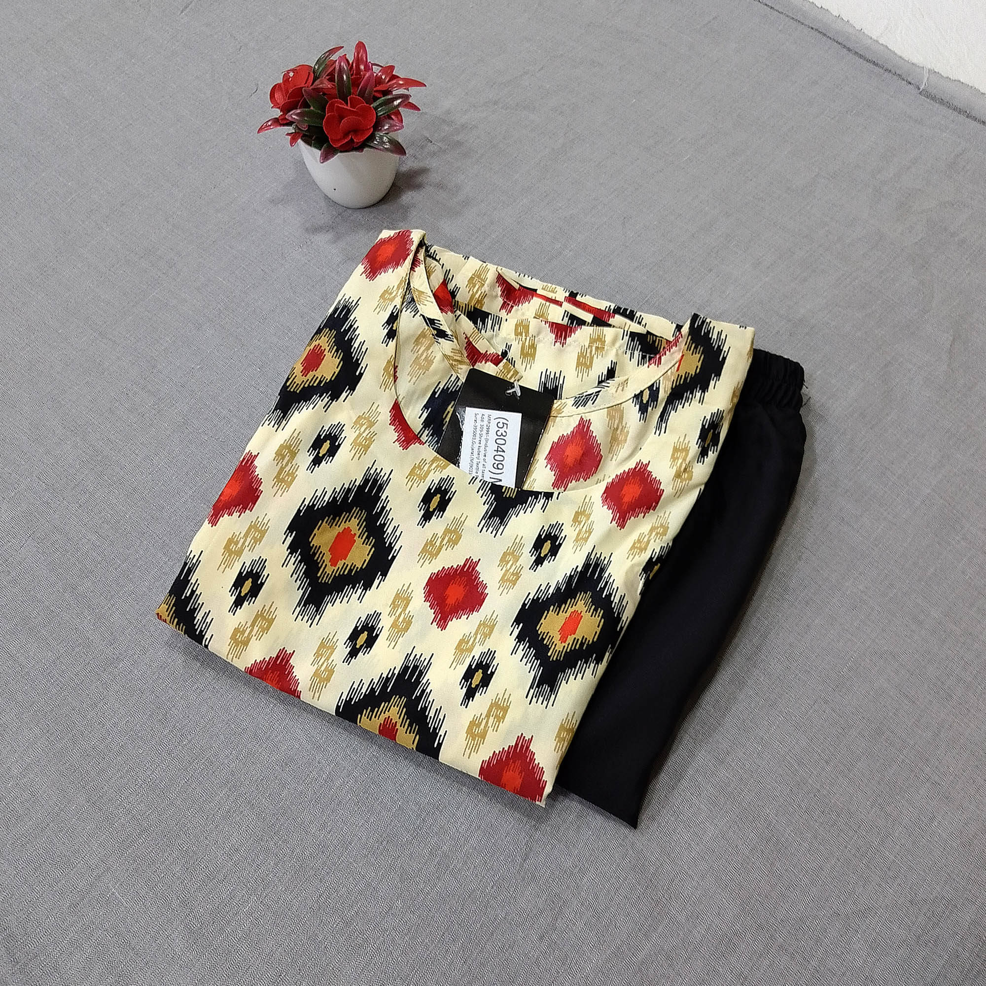 Ethnicbasket Crepe Printed Kurti With Pants Women's Stitched Salwar Suit - White ( Pack of 1 )     			Ethnicbasket Crepe Printed Kurti With Pants Women's Stitched Salwar Suit - White ( Pack of 1 )