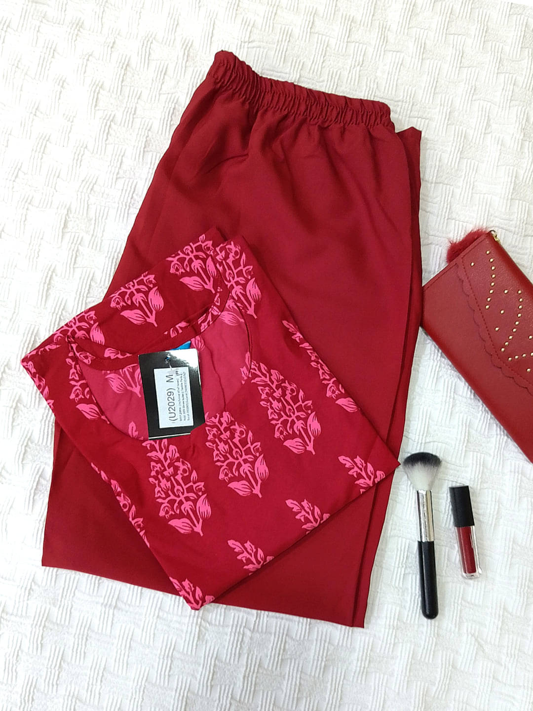     			Ethnicbasket Crepe Printed Kurti With Pants Women's Stitched Salwar Suit - Red ( Pack of 1 )