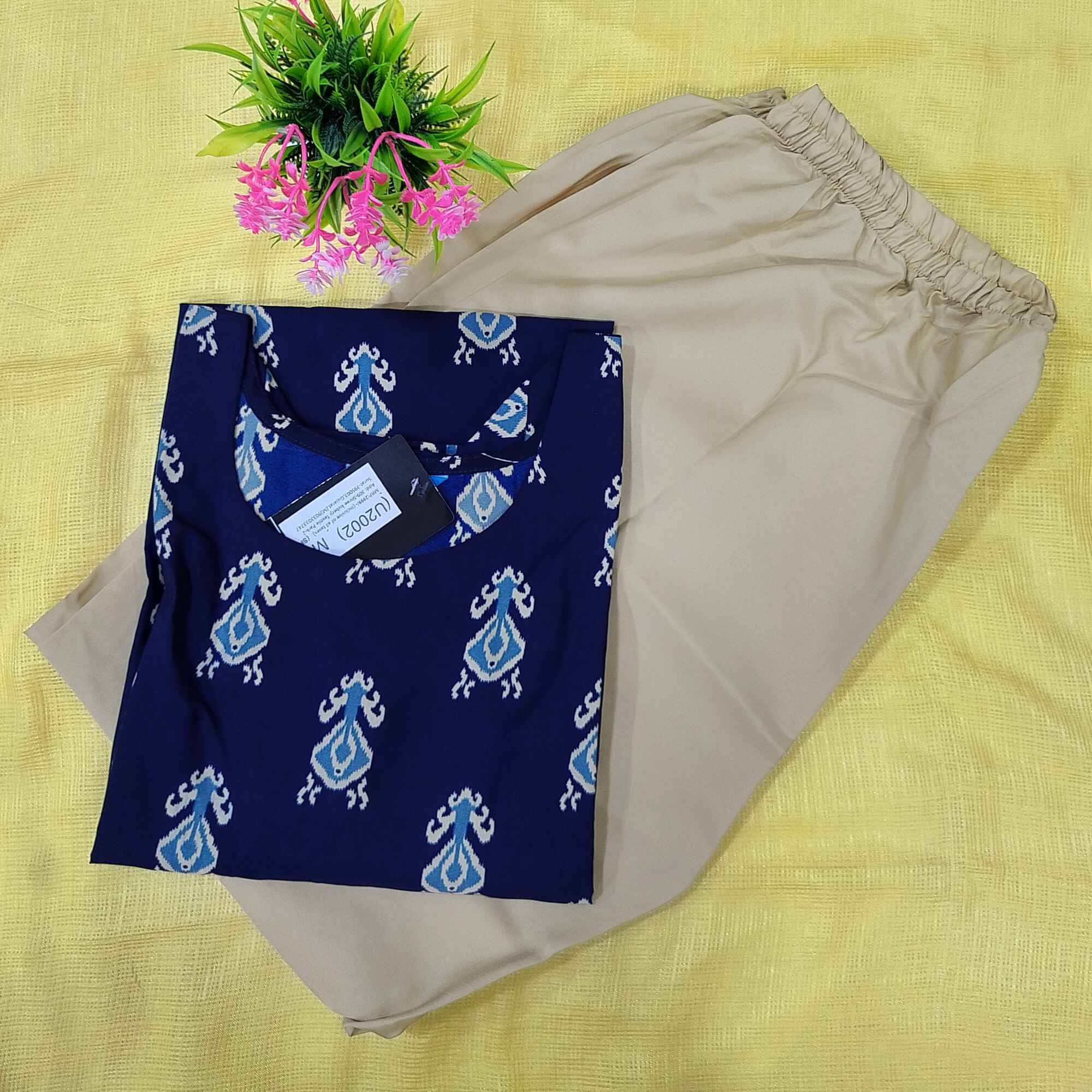     			Ethnicbasket Crepe Printed Kurti With Pants Women's Stitched Salwar Suit - Navy ( Pack of 1 )