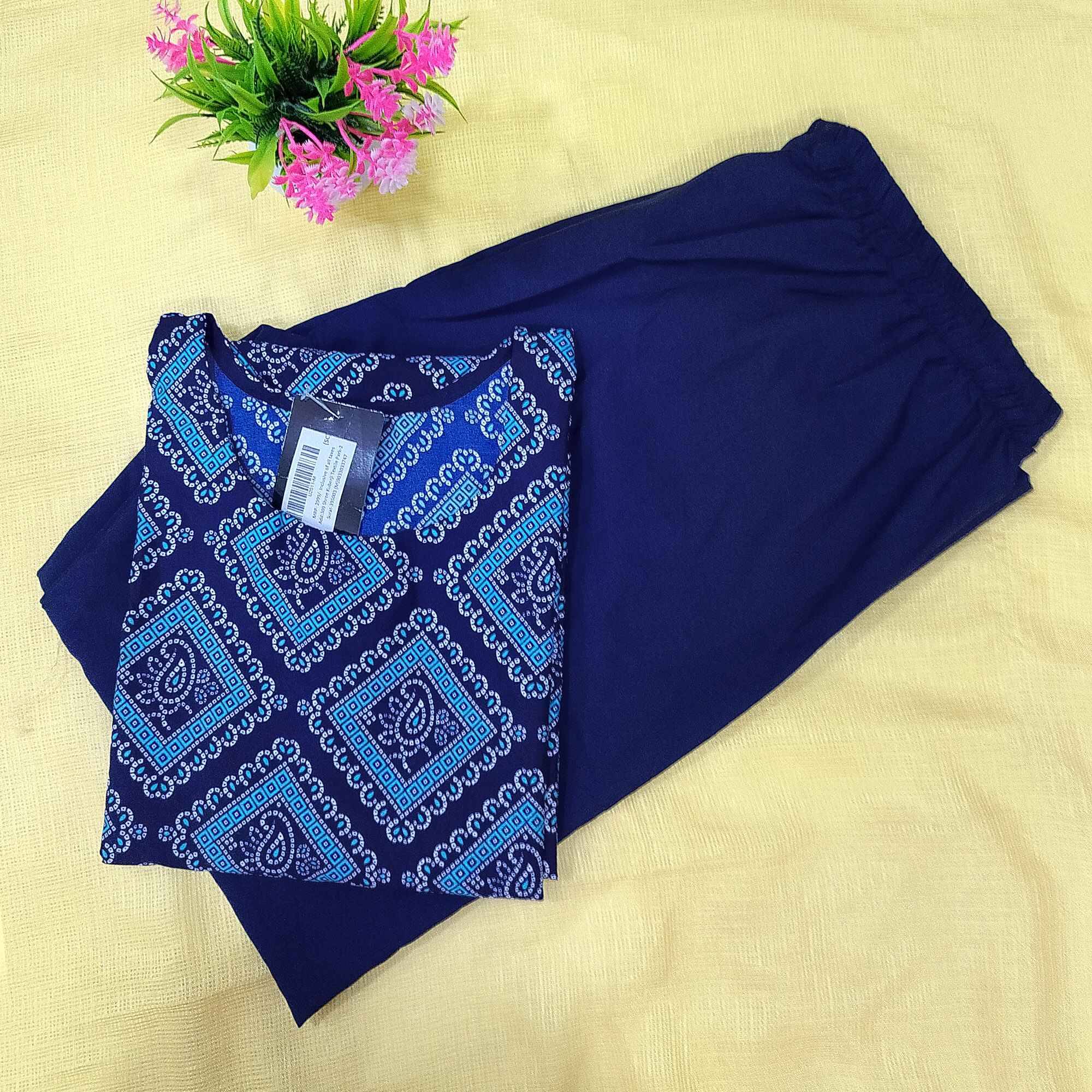     			Ethnicbasket Crepe Printed Kurti With Pants Women's Stitched Salwar Suit - Blue ( Pack of 1 )