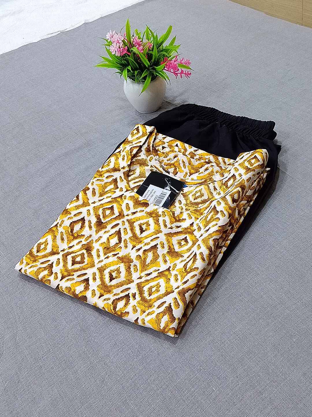     			Ethnicbasket Crepe Printed Kurti With Pants Women's Stitched Salwar Suit - Cream ( Pack of 1 )