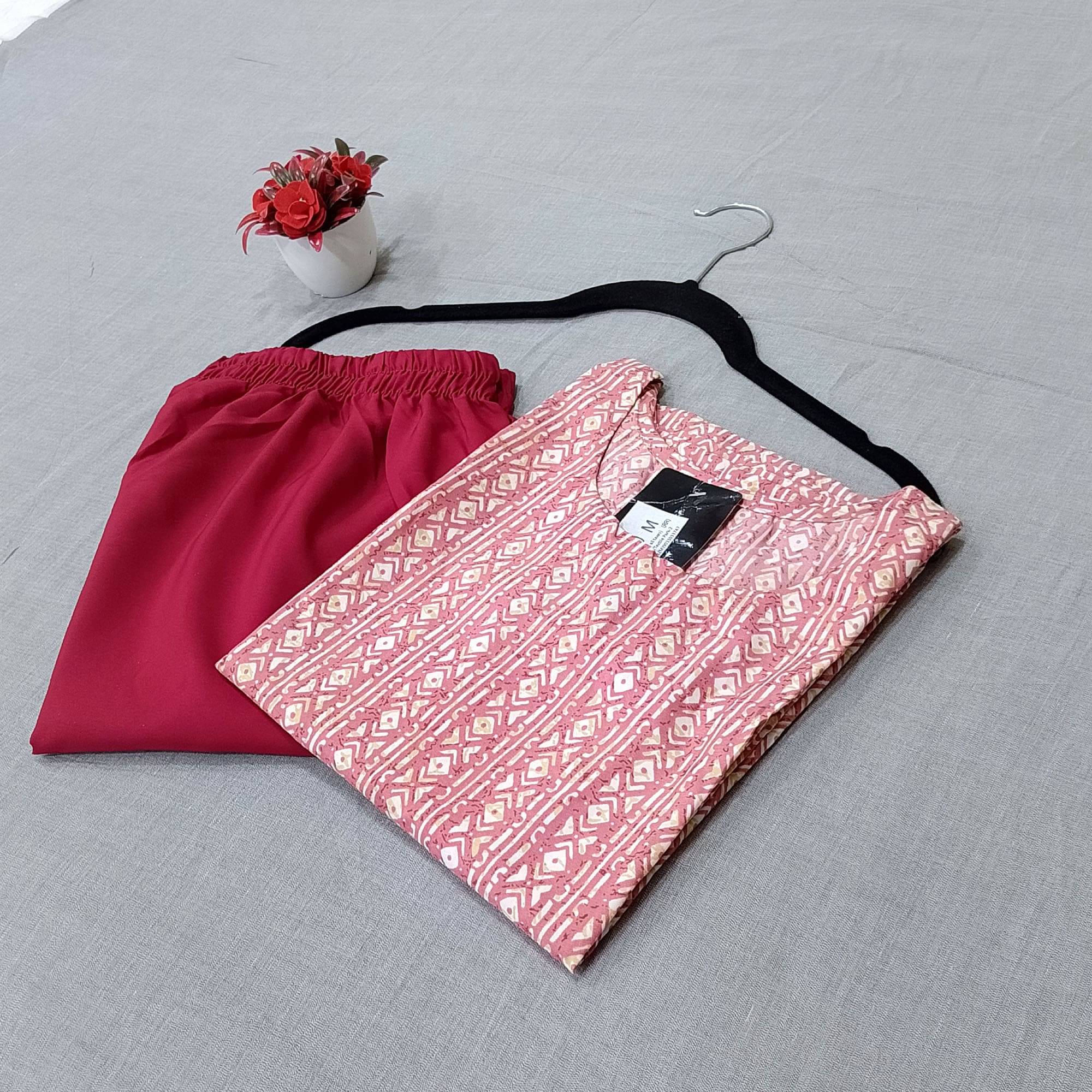 Ethnicbasket Crepe Printed Kurti With Pants Women's Stitched Salwar Suit - Pink ( Pack of 1 )     			Ethnicbasket Crepe Printed Kurti With Pants Women's Stitched Salwar Suit - Pink ( Pack of 1 )