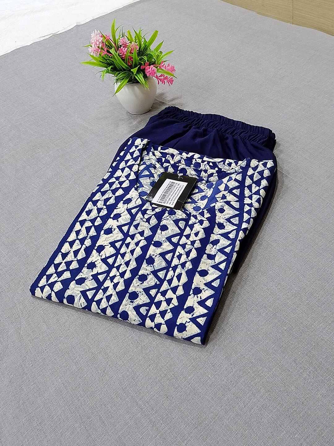 Ethnicbasket Crepe Printed Kurti With Pants Women's Stitched Salwar Suit - Navy ( Pack of 1 ) Ethnicbasket Crepe Printed Kurti With Pants Women's Stitched Salwar Suit - Navy ( Pack of 1 )