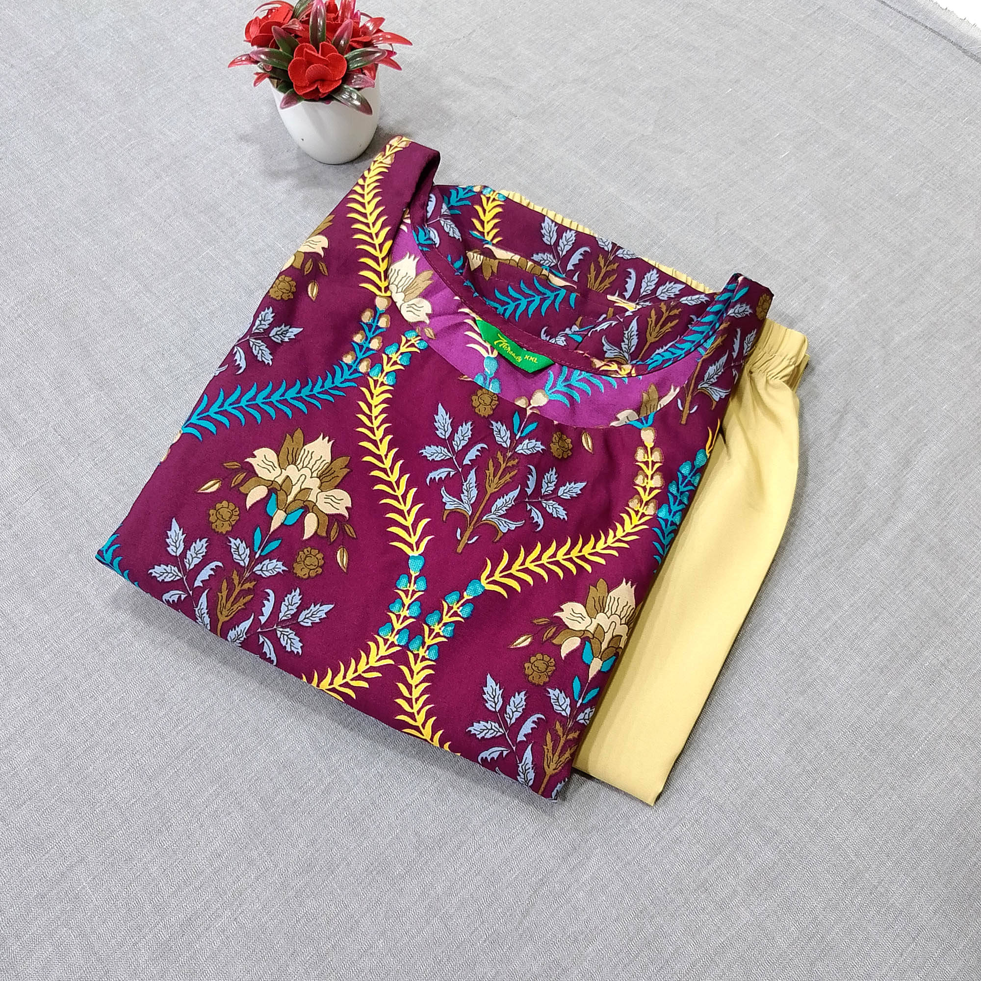     			Ethnicbasket Crepe Printed Kurti With Pants Women's Stitched Salwar Suit - Purple ( Pack of 1 )