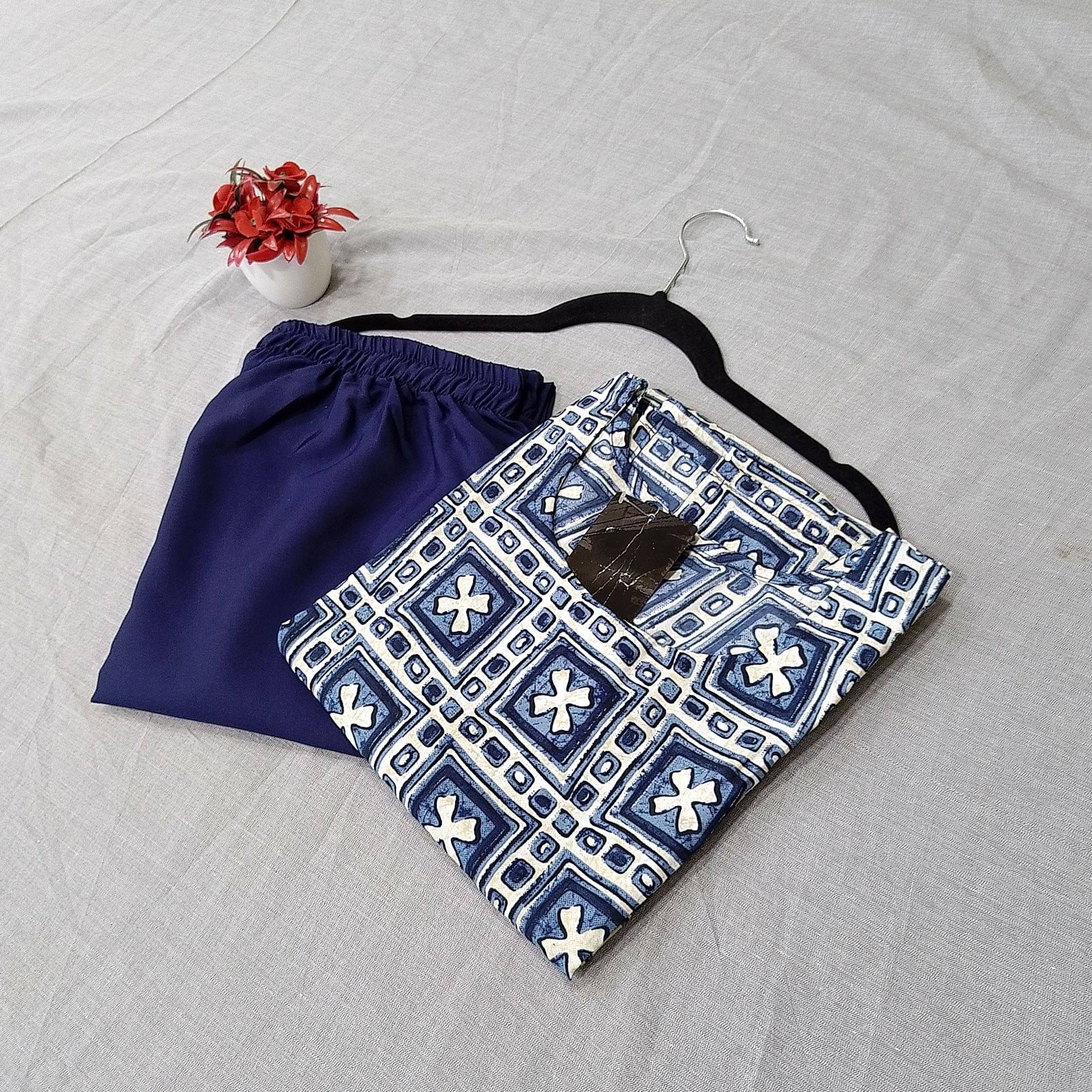 Ethnicbasket Crepe Printed Kurti With Pants Women's Stitched Salwar Suit - Navy Blue ( Pack of 1 )     			Ethnicbasket Crepe Printed Kurti With Pants Women's Stitched Salwar Suit - Navy Blue ( Pack of 1 )