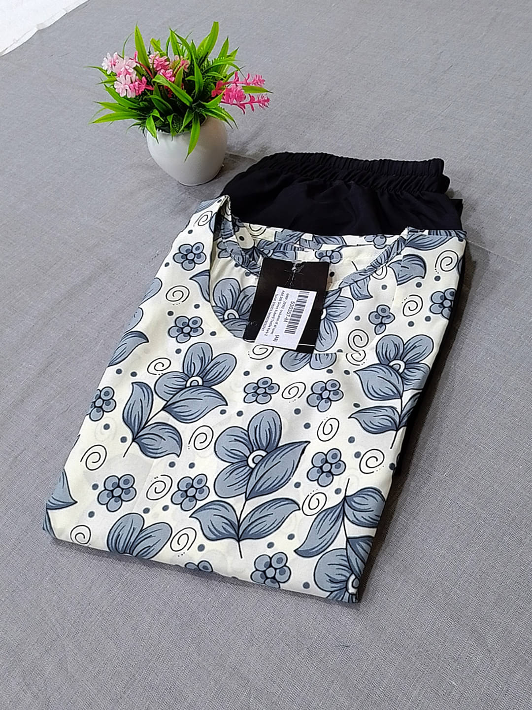     			Ethnicbasket Crepe Printed Kurti With Pants Women's Stitched Salwar Suit - Grey ( Pack of 1 )