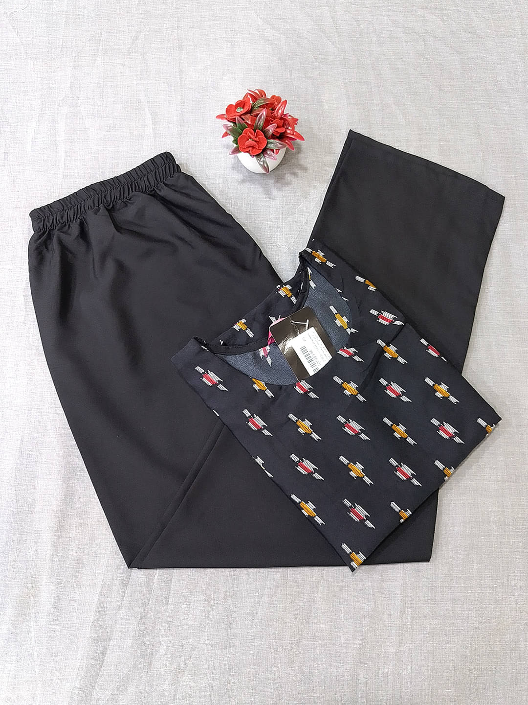     			Ethnicbasket Crepe Printed Kurti With Pants Women's Stitched Salwar Suit - Black ( Pack of 1 )