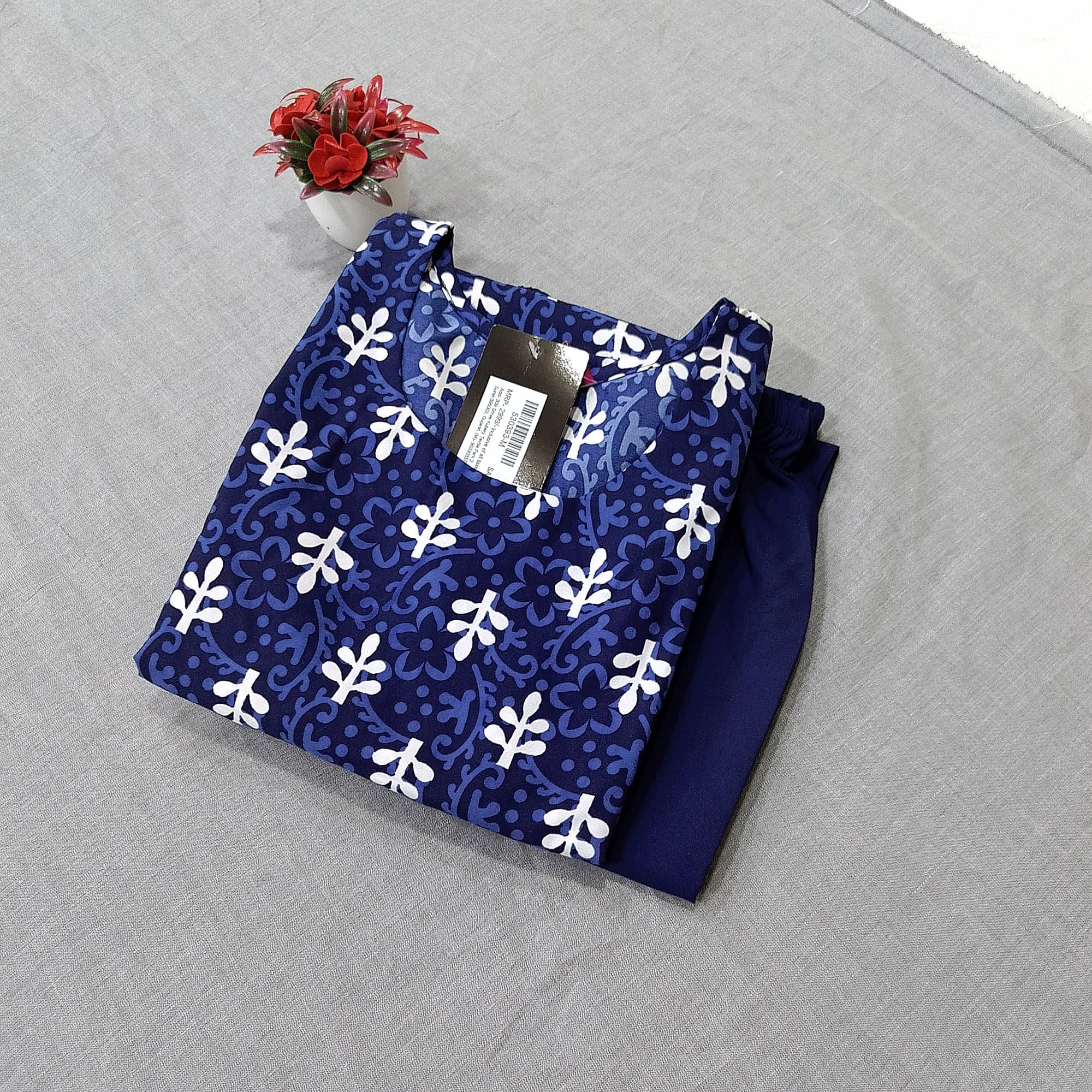     			Ethnicbasket Crepe Printed Kurti With Pants Women's Stitched Salwar Suit - Blue ( Pack of 1 )