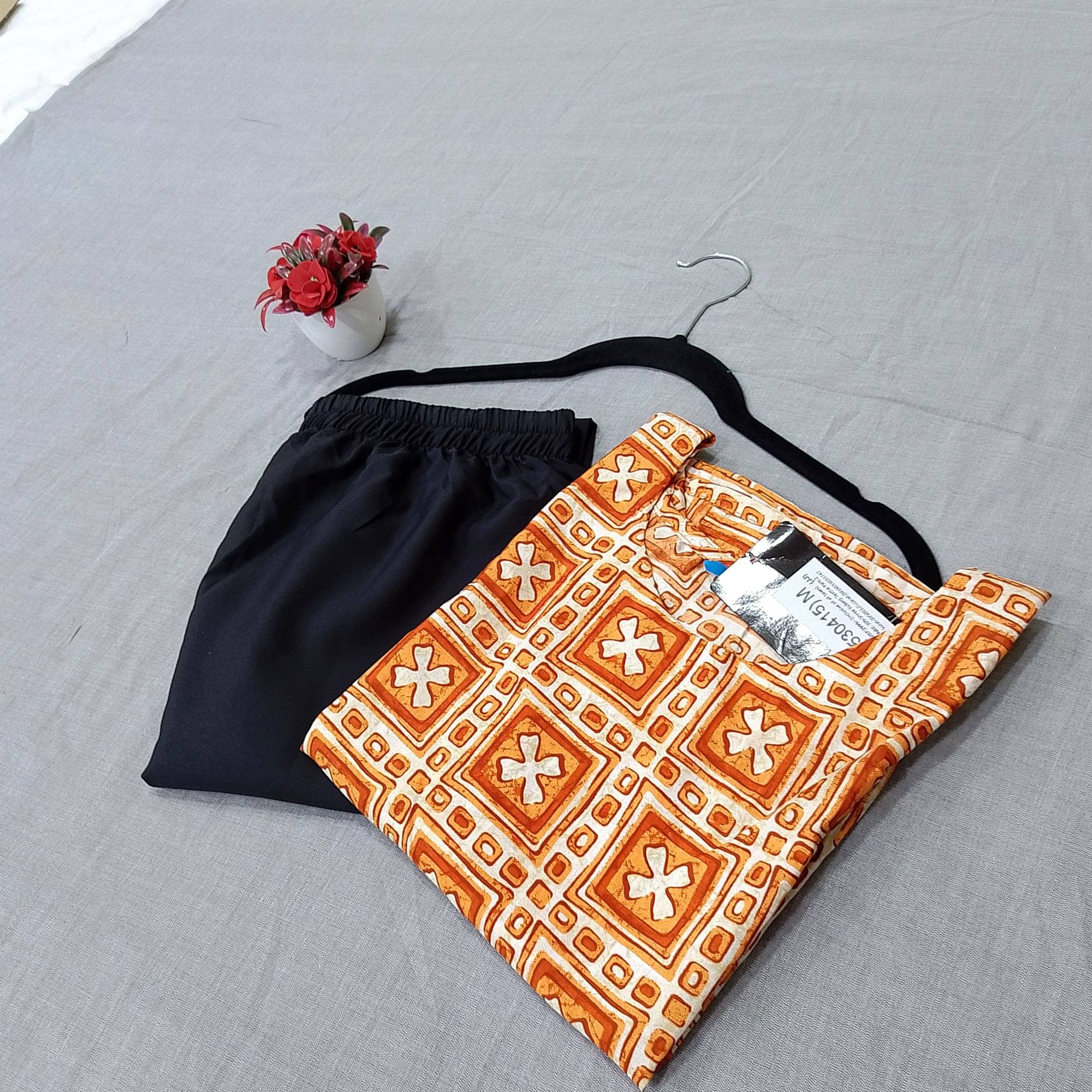     			Ethnicbasket Crepe Printed Kurti With Pants Women's Stitched Salwar Suit - Orange ( Pack of 1 )