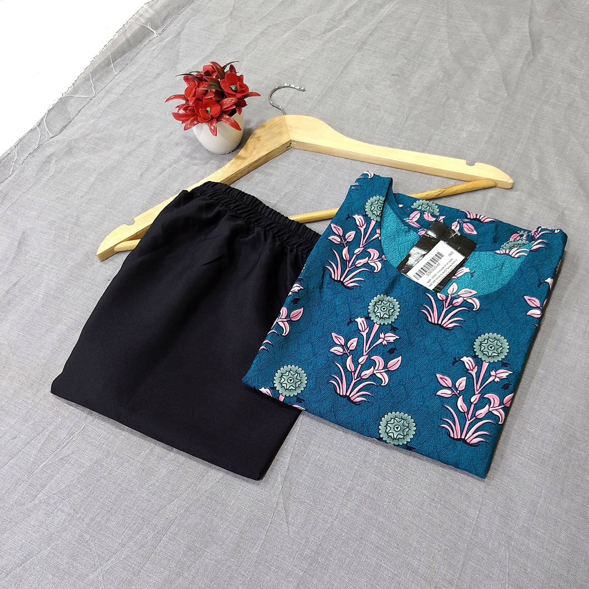 Ethnicbasket Crepe Printed Kurti With Pants Women's Stitched Salwar Suit - Teal ( Pack of 1 )     			Ethnicbasket Crepe Printed Kurti With Pants Women's Stitched Salwar Suit - Teal ( Pack of 1 )