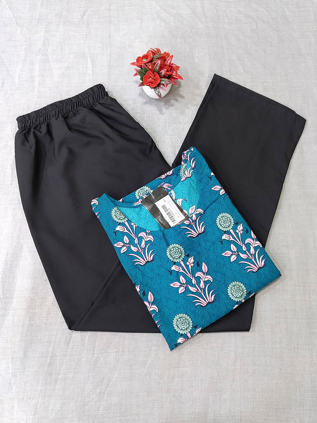 Ethnicbasket Crepe Printed Kurti With Pants Women's Stitched Salwar Suit - Teal ( Pack of 1 )     			Ethnicbasket Crepe Printed Kurti With Pants Women's Stitched Salwar Suit - Teal ( Pack of 1 )