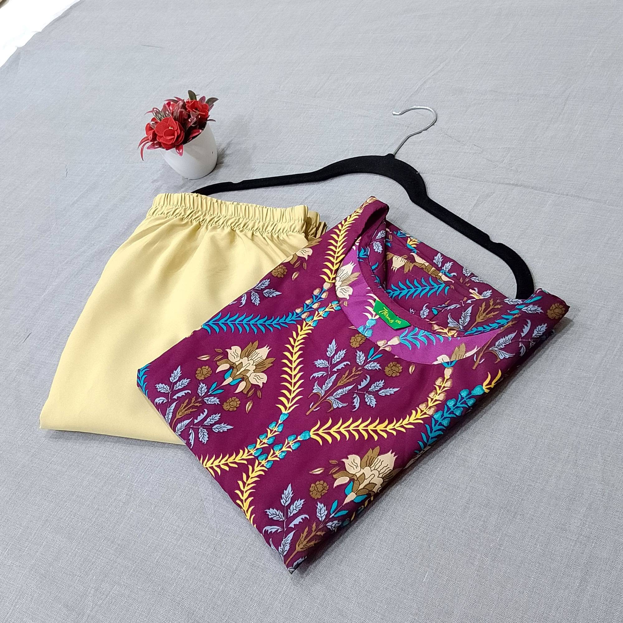     			Ethnicbasket Pack of 1 Crepe Printed Straight Women's Kurti - ( Purple )