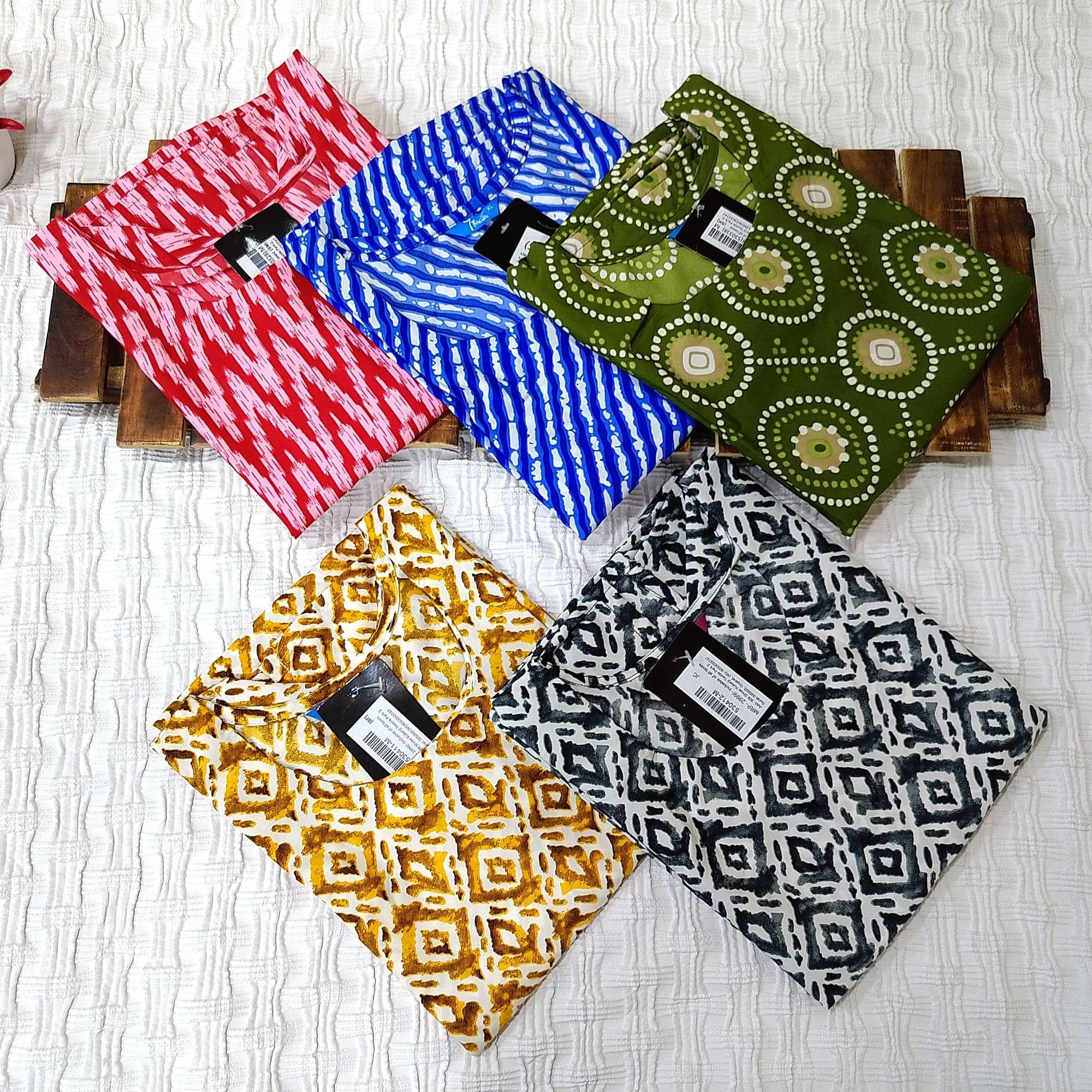 Ethnicbasket Pack of 5 Crepe Printed Straight Women's Kurti - ( Multicolor2 ) Ethnicbasket Pack of 5 Crepe Printed Straight Women's Kurti - ( Multicolor2 )