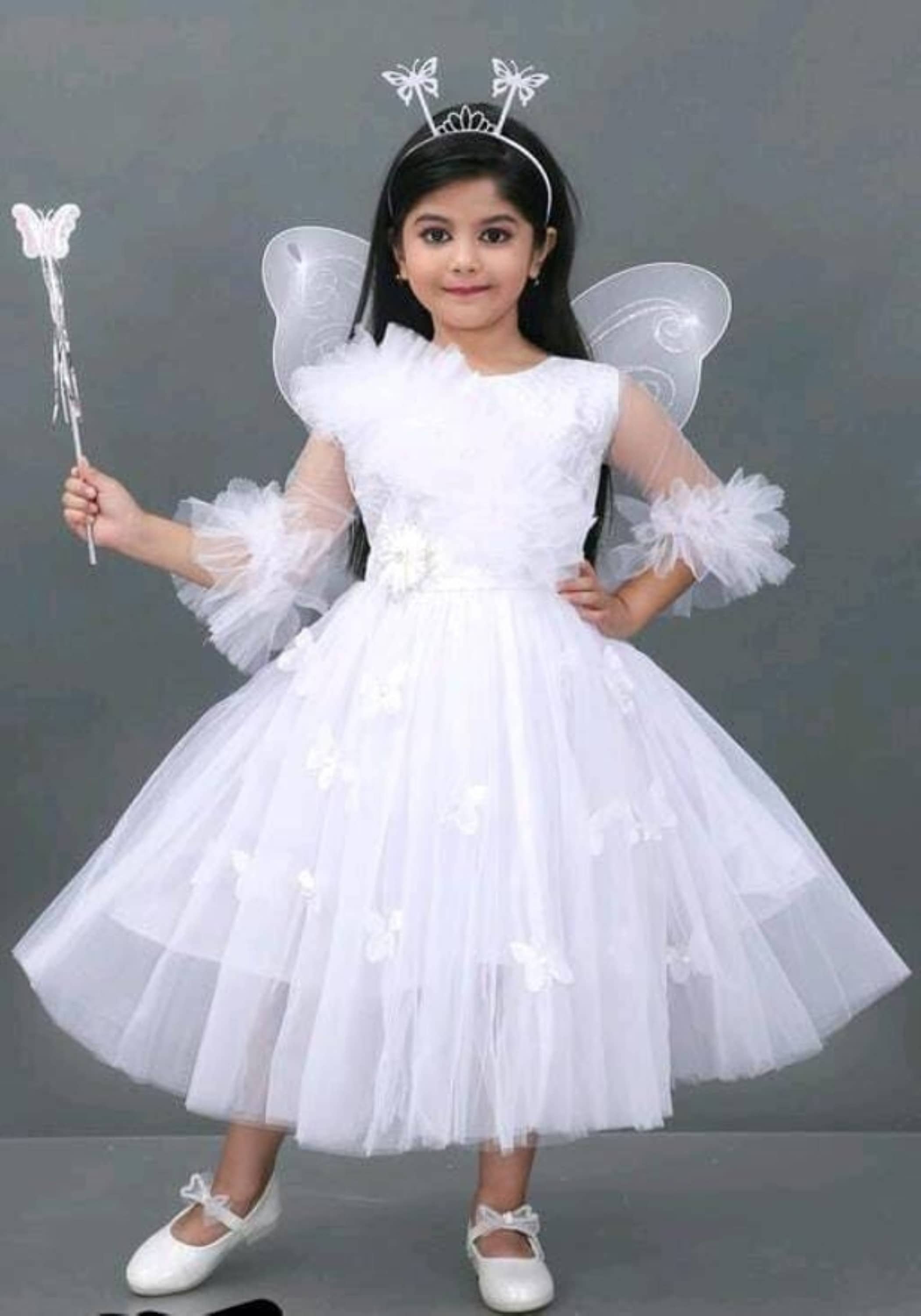 APNA COLLECTION Net Gown For Girls ( Pack of 1 , White )