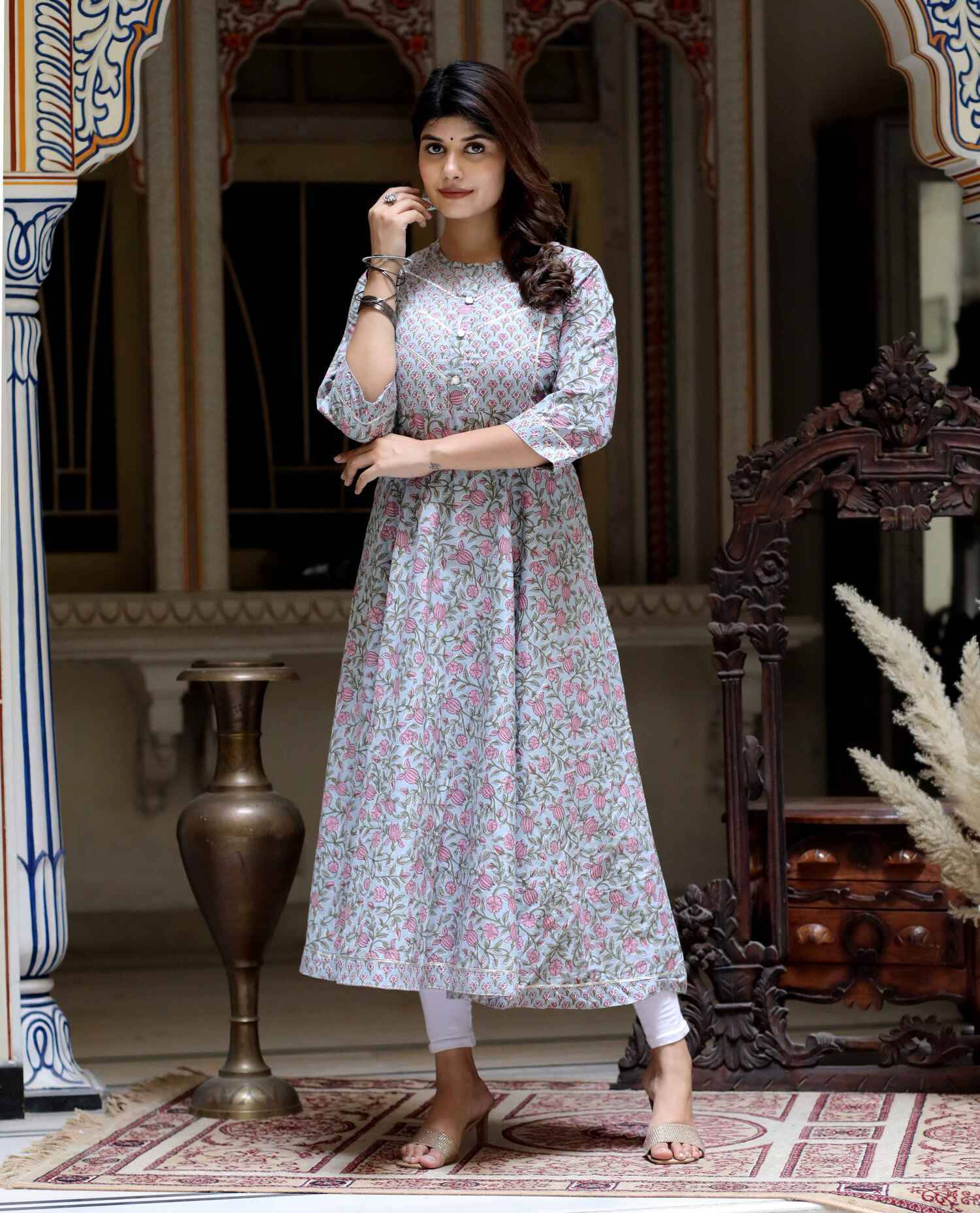 Angiya Pack of 1 Cotton Printed Anarkali Women's Kurti - ( Blue ) Angiya Pack of 1 Cotton Printed Anarkali Women's Kurti - ( Blue )