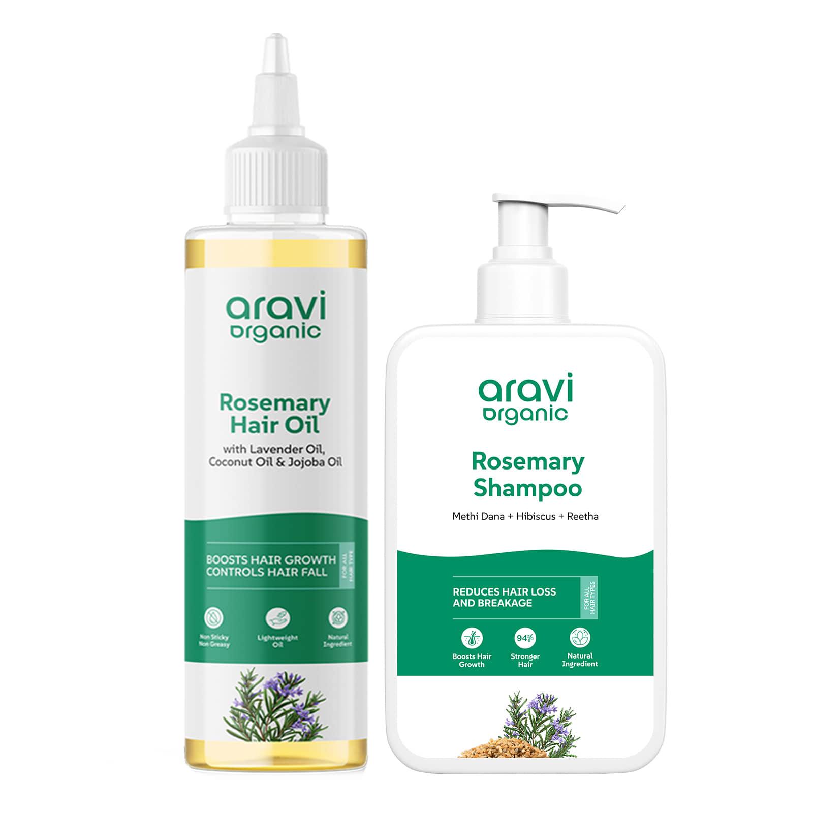 Aravi Organic 100% Pure Rosemary Lavender Hair Oil & Shampoo For Healthy Hair Growth-Pack of 2