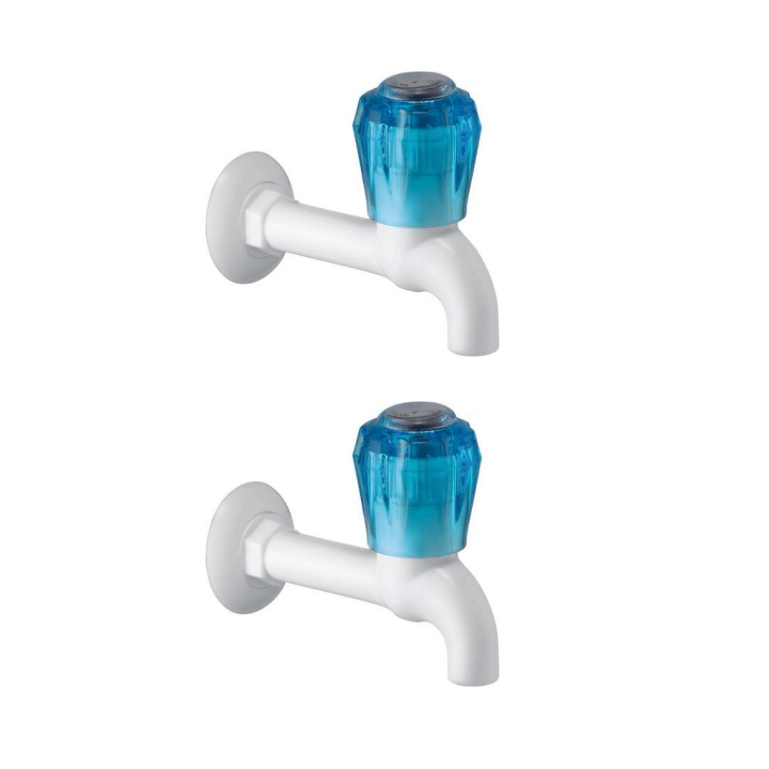     			BATHONIX Crystal Blue PVC Long Body Bib Cock Tap - 2 PCS Plastic (ABS) Bathroom Tap (Bib Cock)