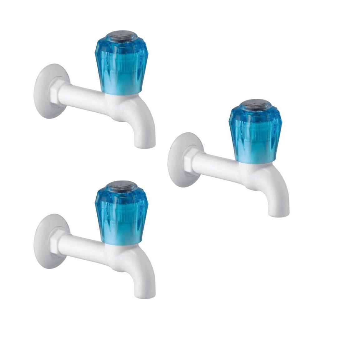 BATHONIX Crystal Blue PVC Long Body Bib Cock Tap - 3 PCS Plastic (ABS) Bathroom Tap (Bib Cock) BATHONIX Crystal Blue PVC Long Body Bib Cock Tap - 3 PCS Plastic (ABS) Bathroom Tap (Bib Cock)