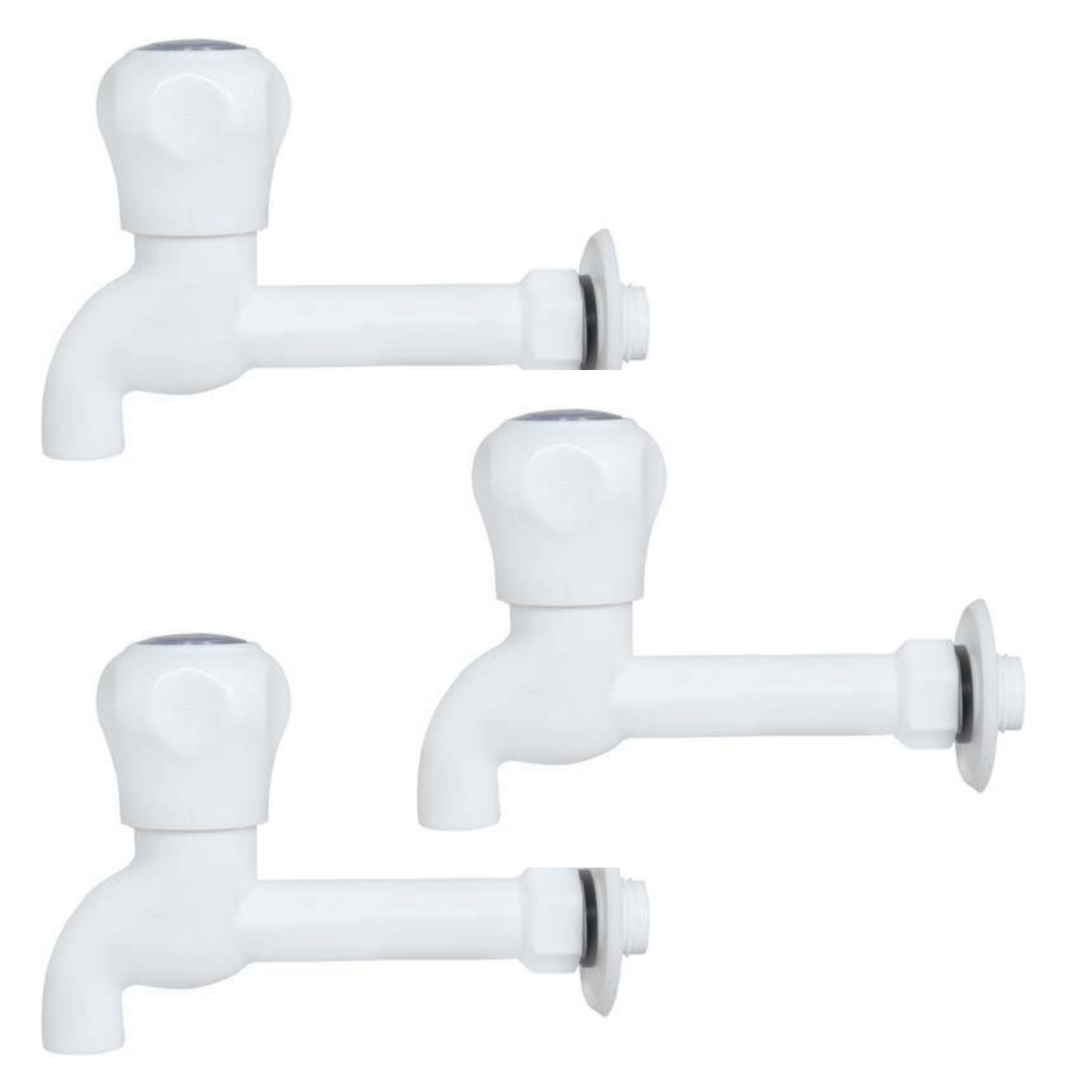 BATHONIX Prince White PVC Long Body Bib Cock Tap - 3 PCS Plastic (ABS) Bathroom Tap (Bib Cock) BATHONIX Prince White PVC Long Body Bib Cock Tap - 3 PCS Plastic (ABS) Bathroom Tap (Bib Cock)