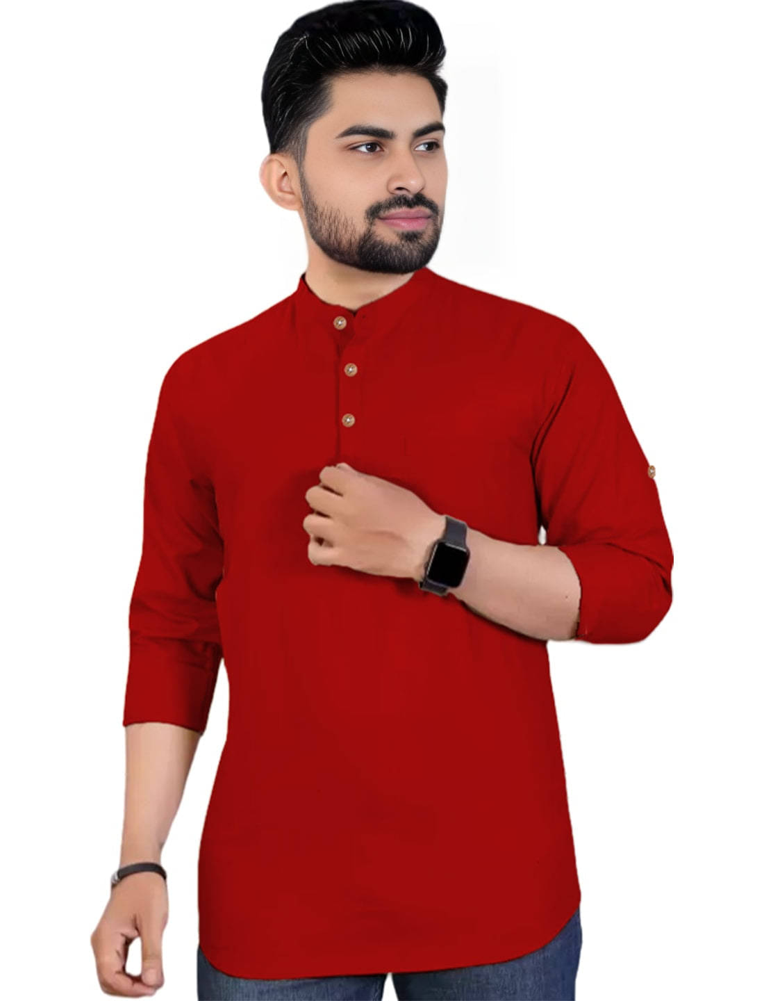 DiAsh Red Cotton Blend Men's Shirt Style Kurta ( Pack of 1 ) DiAsh Red Cotton Blend Men's Shirt Style Kurta ( Pack of 1 )