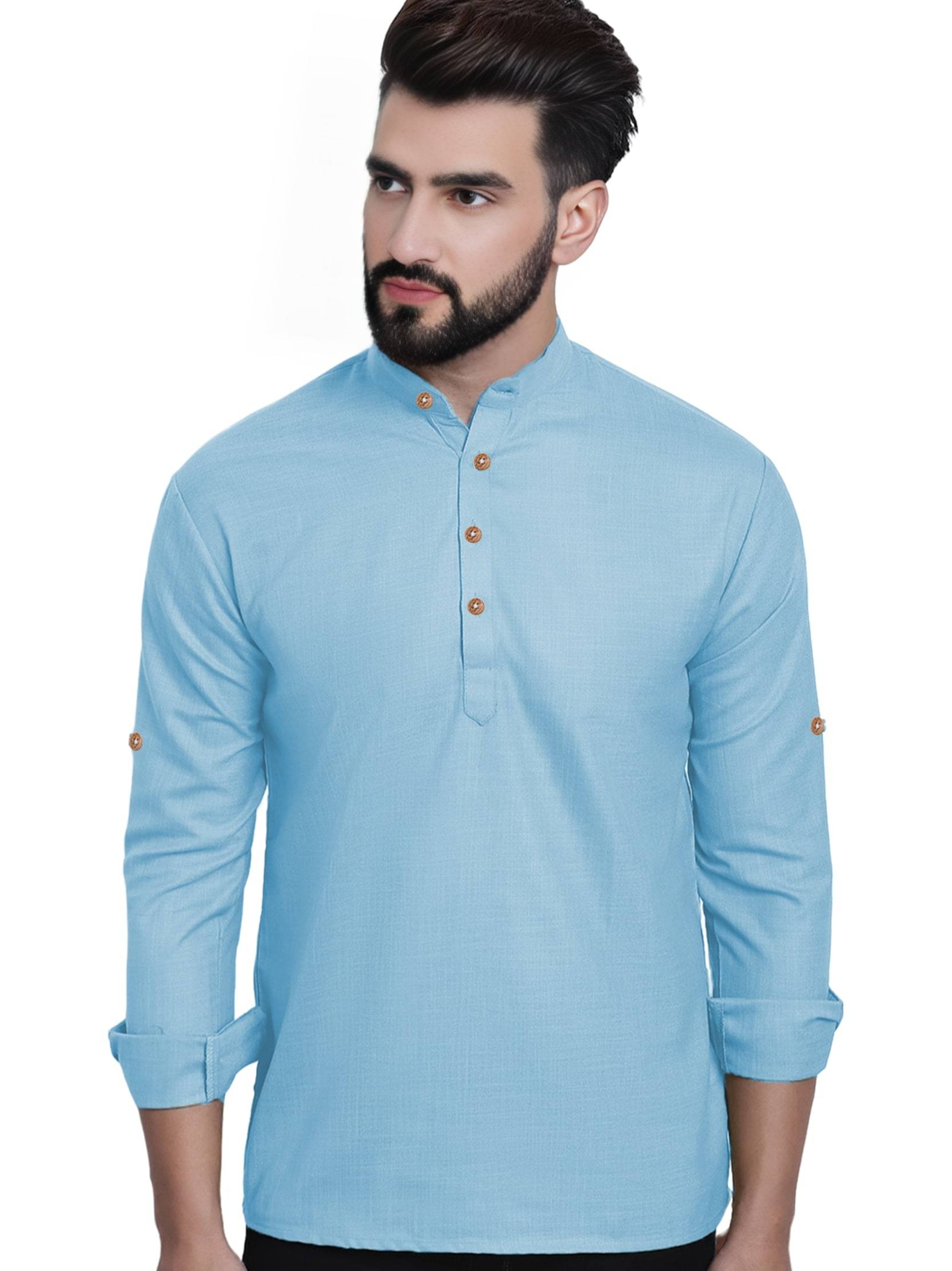     			DiAsh Sky Blue Cotton Blend Men's Shirt Style Kurta ( Pack of 1 )