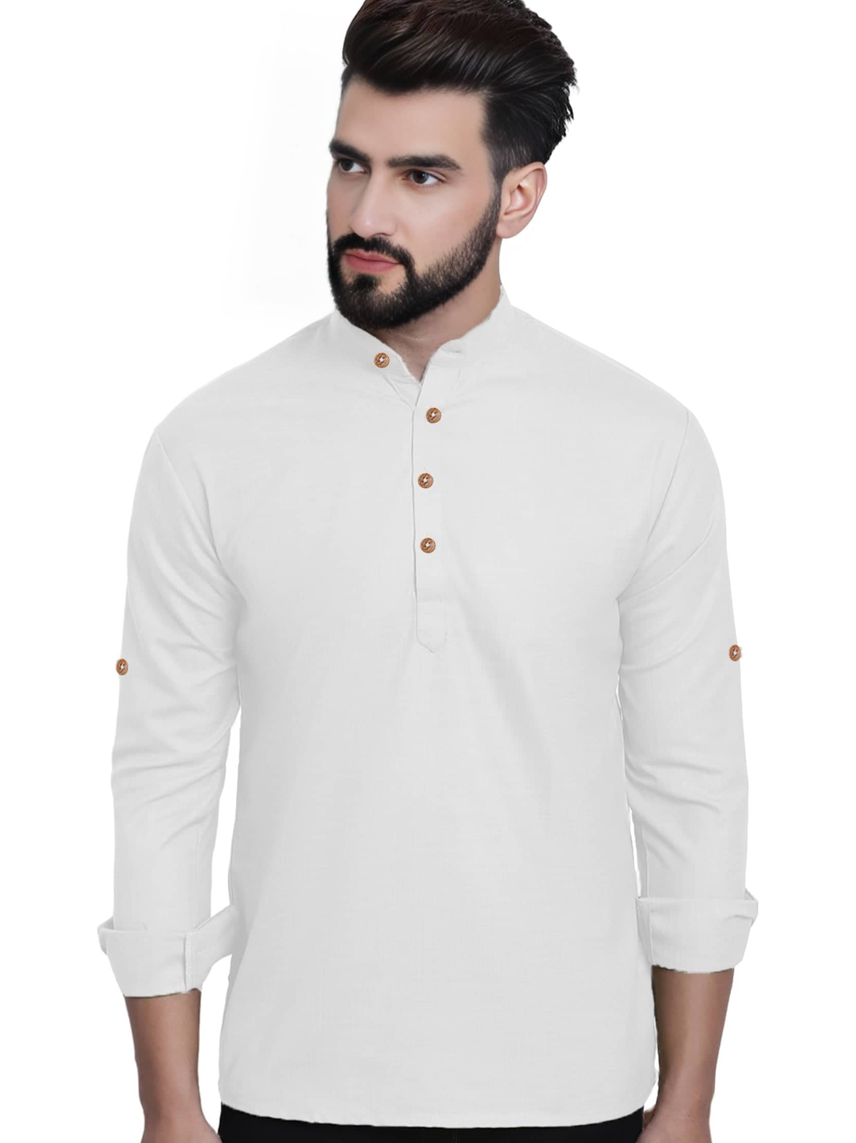 DiAsh White Cotton Blend Men's Shirt Style Kurta ( Pack of 1 ) - Kurtas & Kurta Sets | Buy online on ZillyBuy