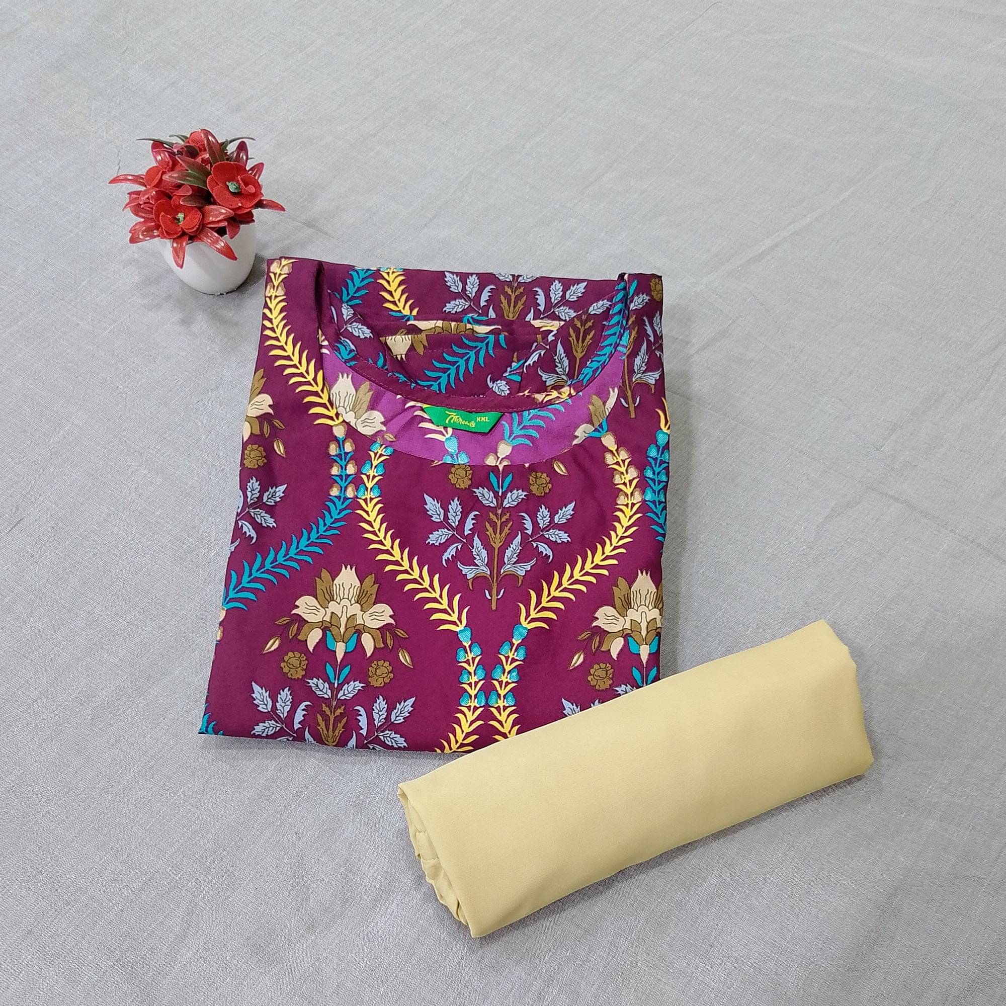     			Ethnicbasket Crepe Printed Kurti With Pants Women's Stitched Salwar Suit - Purple ( Pack of 1 )