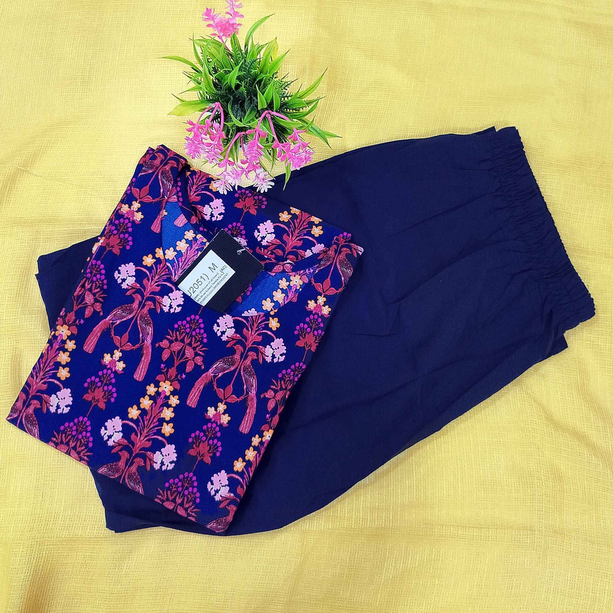 Ethnicbasket Crepe Printed Kurti With Pants Women's Stitched Salwar Suit - Navy Blue ( Pack of 1 )     			Ethnicbasket Crepe Printed Kurti With Pants Women's Stitched Salwar Suit - Navy Blue ( Pack of 1 )