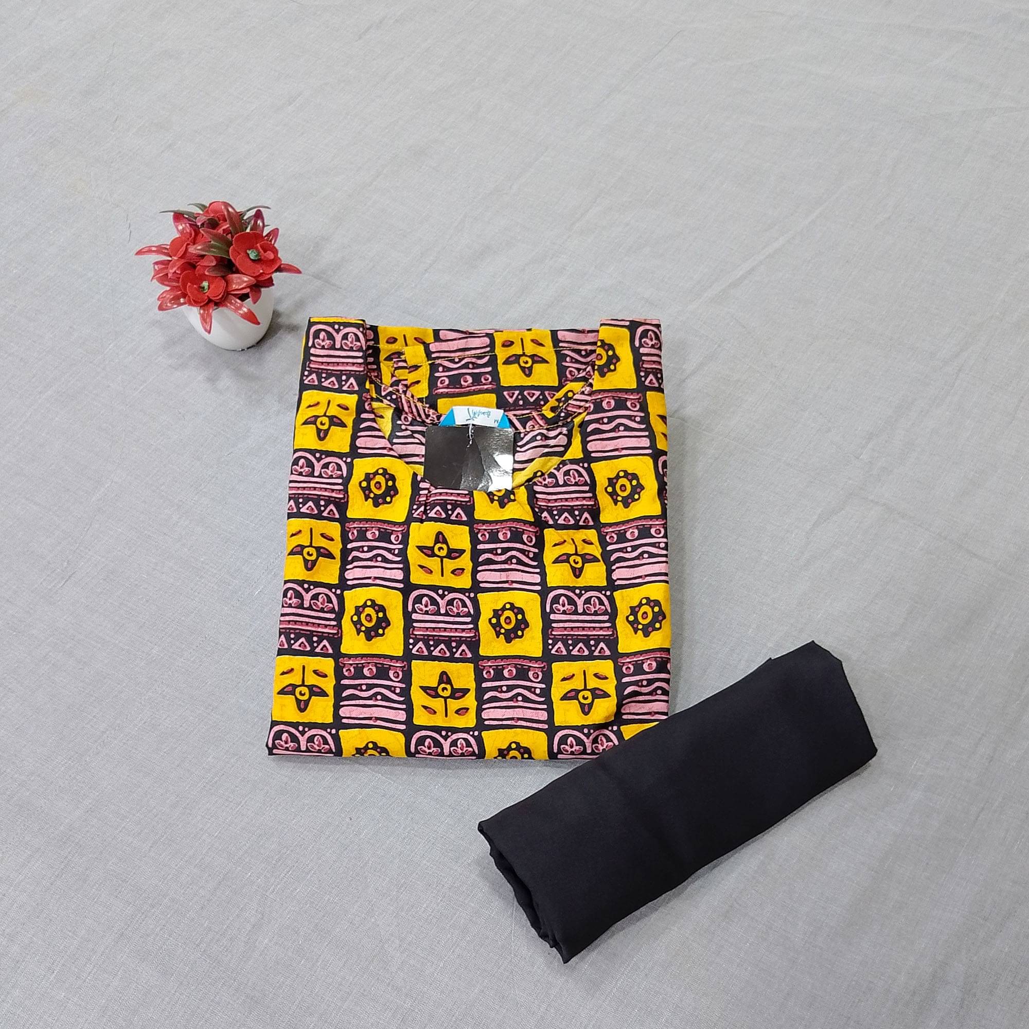 Ethnicbasket Crepe Printed Kurti With Pants Women's Stitched Salwar Suit - Yellow ( Pack of 1 ) Ethnicbasket Crepe Printed Kurti With Pants Women's Stitched Salwar Suit - Yellow ( Pack of 1 )