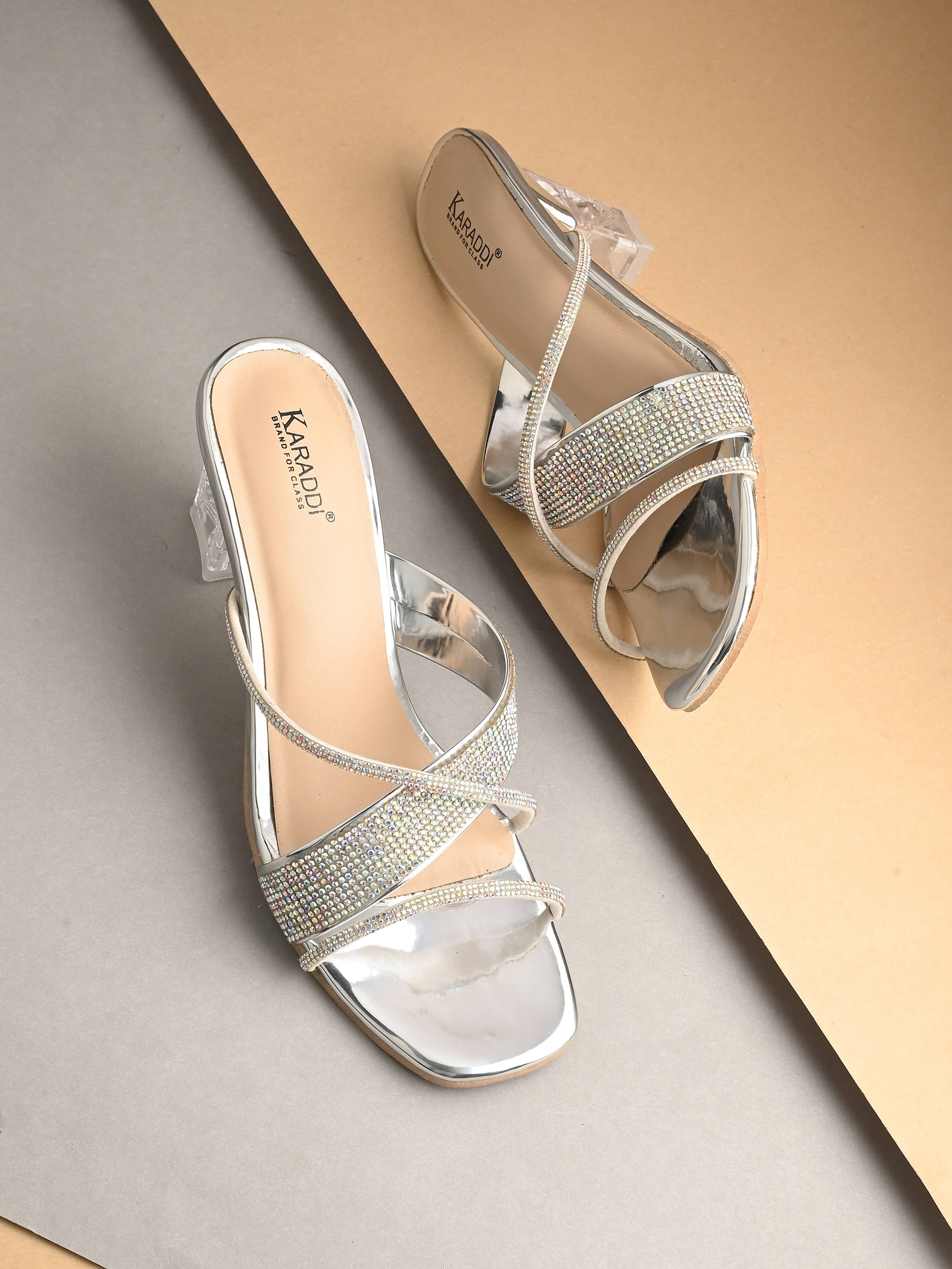     			KARADDI Silver Women's Slip On Heels
