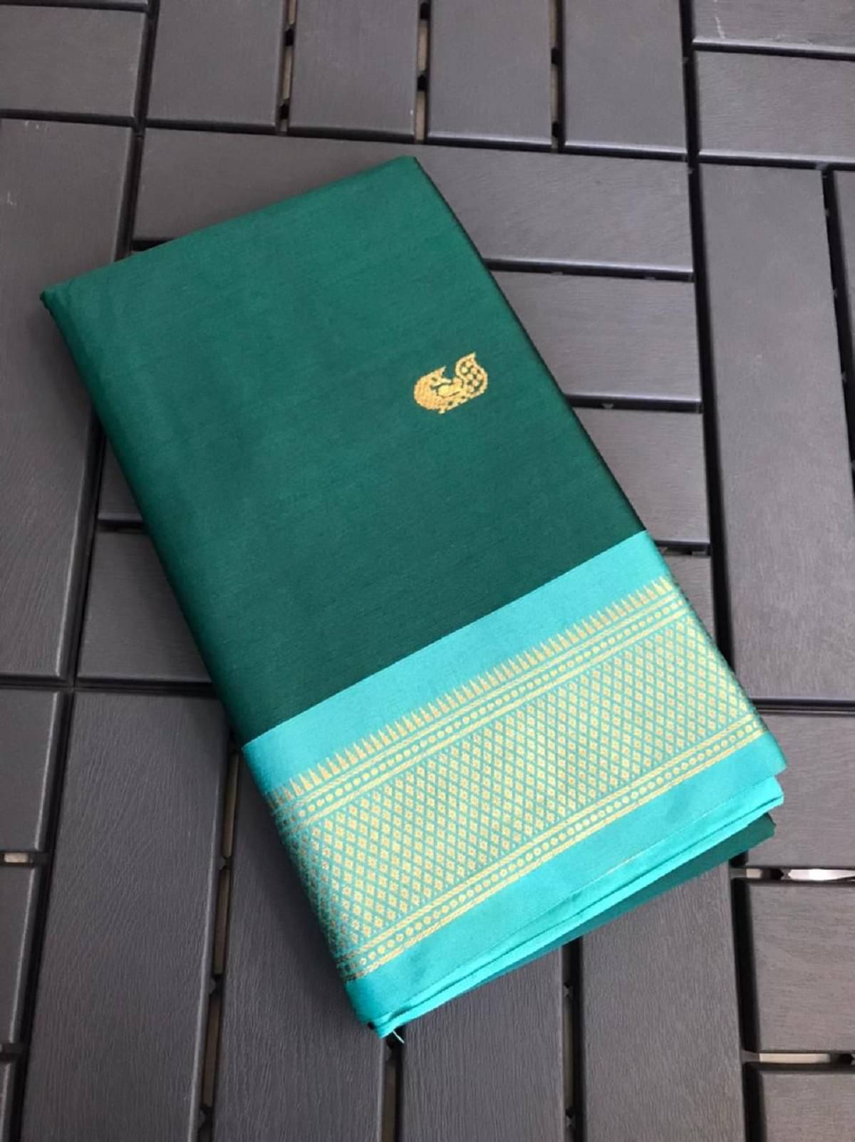     			KV Fashion Cotton Silk Embellished Saree With Unstitched Blouse Piece ( Green )