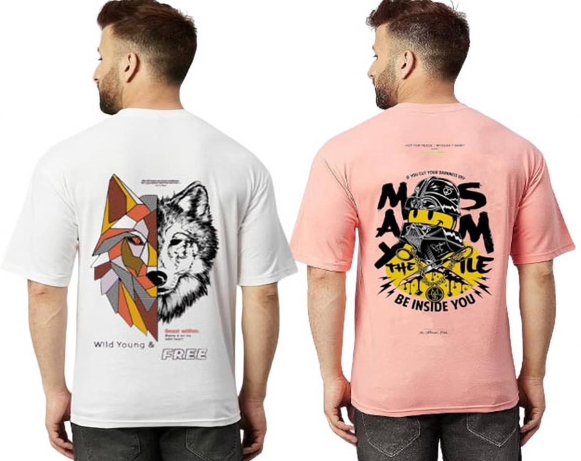     			Kintu Parantu Polyester Regular Fit Printed Half Sleeves Men's Round T-Shirt - Multicolor3 ( Pack of 2 )