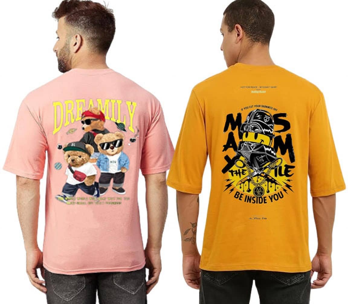 Kintu Parantu Polyester Regular Fit Printed Half Sleeves Men's Round T-Shirt - Multicolor10 ( Pack of 2 )