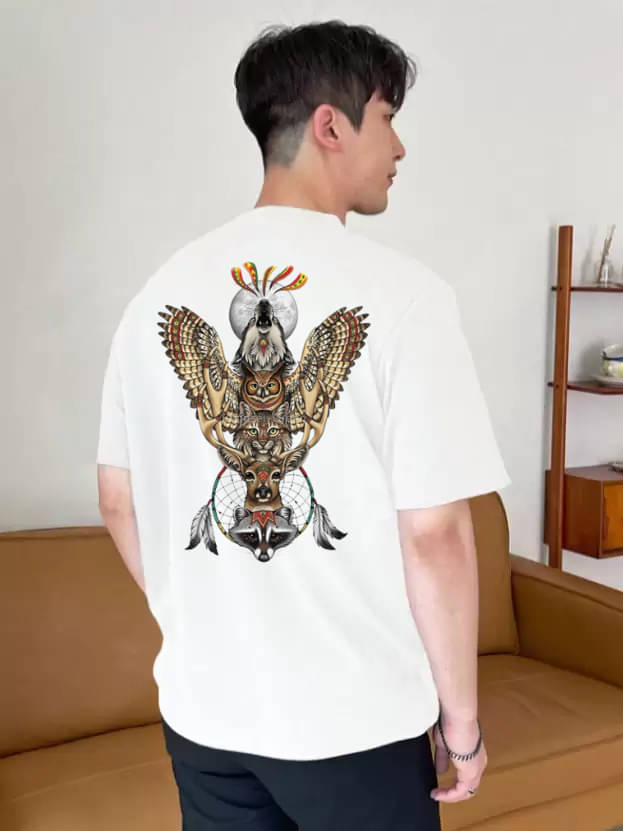    			Kintu Parantu Polyester Regular Fit Printed Half Sleeves Men's Round T-Shirt - White ( Pack of 1 )